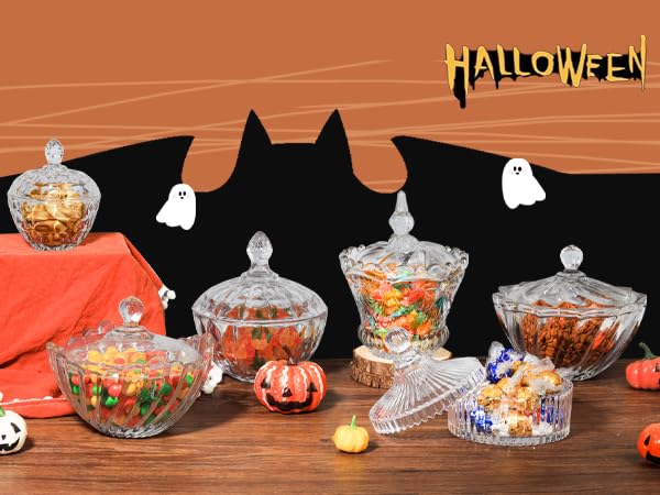 ComSaf 14OZ Glass Candy Jar with Lid - Decorative Covered Candy Dish for Office Desk, Wedding Party Buffet Decor & Jewelry Storage | Perfect for Christmas Gifts, Home Decor & Candy Display