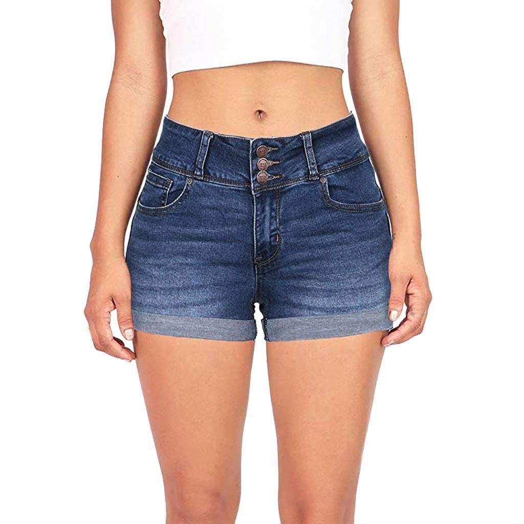 Women's Low Waisted Destroyed Skinny Denim Shorts - Summer Casual Washed Distressed Jeans for Beach, Party & Everyday Wear