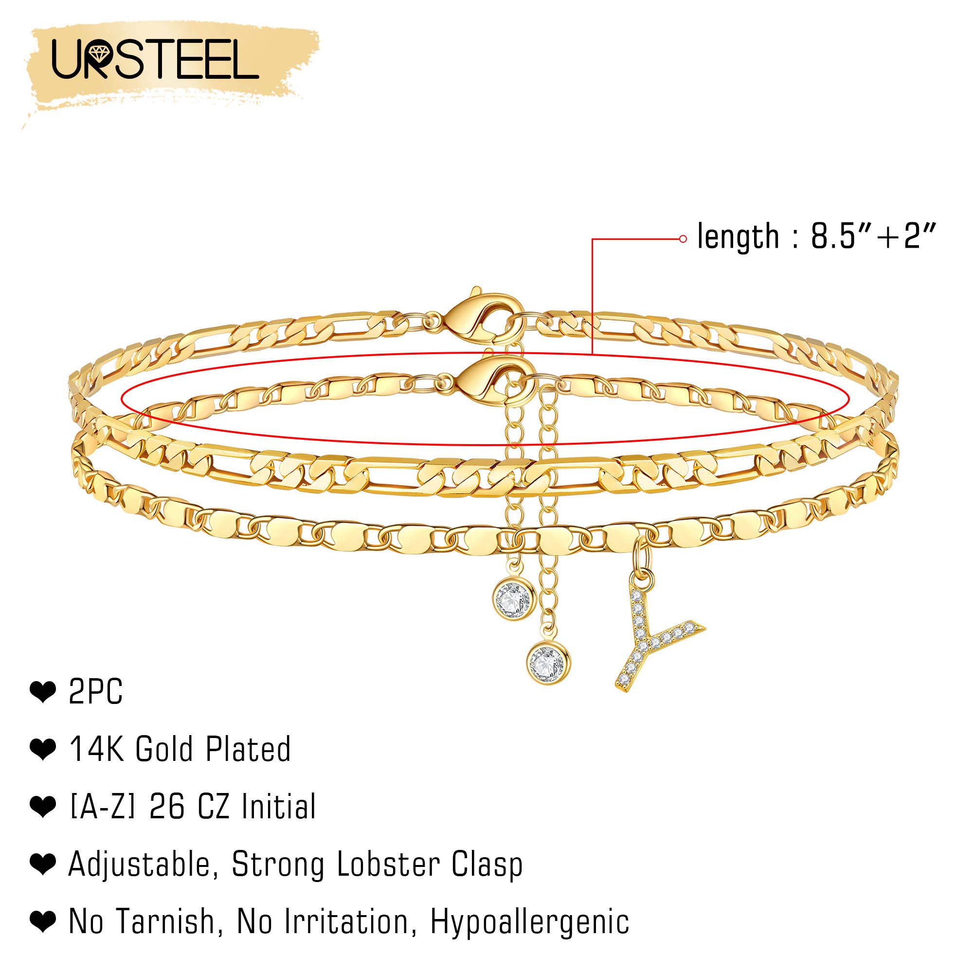 14K Gold Plated Dainty Layered Chain CZ Initial Anklets Set for Women - Elegant Summer Jewelry Gifts | Perfect for Beach Vacations, Weddings & Everyday Wear
