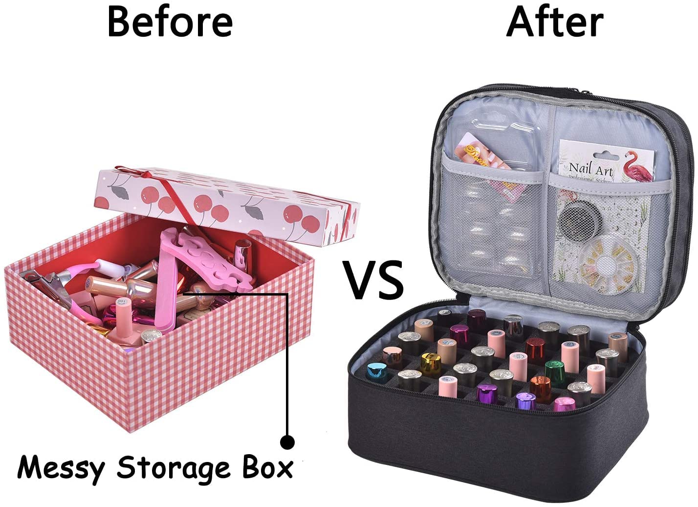 30 Bottles Nail Polish Organizer - Double Layer Nail Varnish Storage Case with Handle | Portable Nail Supply Organizer for Salon, Travel & Home Use (Black)