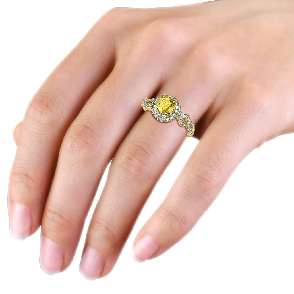 14K Yellow Gold Yellow Sapphire Diamond Halo Ring for Engagement