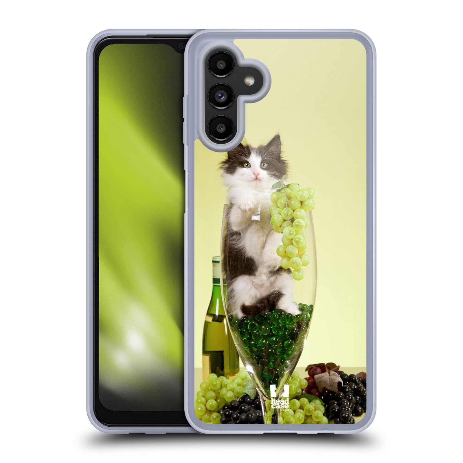 Head Case Designs Funny Cat in Wine Glass with Grapes Soft Gel Case for Samsung Galaxy A13 5G (2021) - Perfect for Wine Lovers & Animal Lovers at Home or Office
