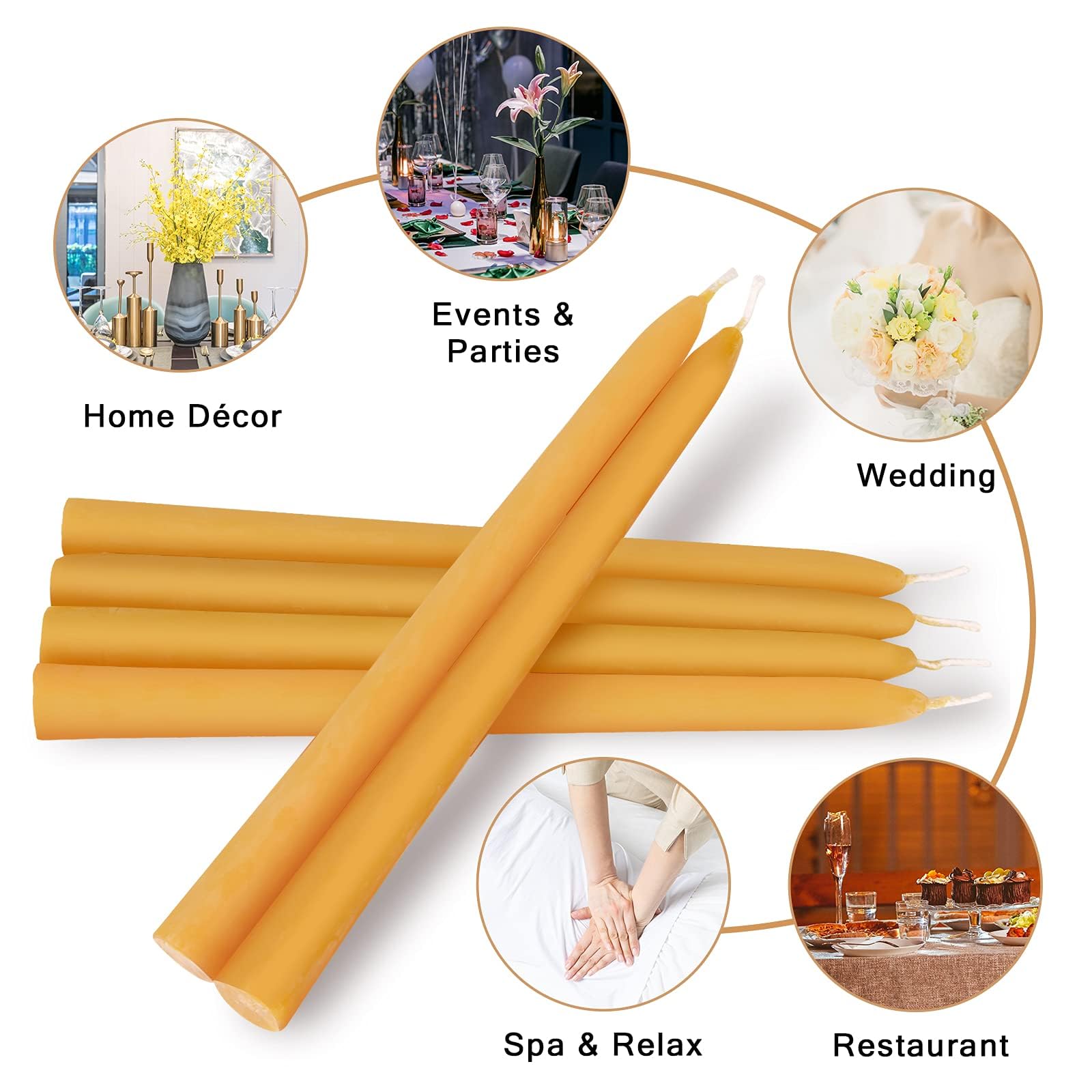 Natural Beeswax Taper Candles 12-Pack - 8 Inch Unscented, Smokeless & Dripless Long-Lasting Candles (8-Hour Burn Time) for Home Decor, Romantic Dinners, Wedding Centerpieces & Holiday Celebrations