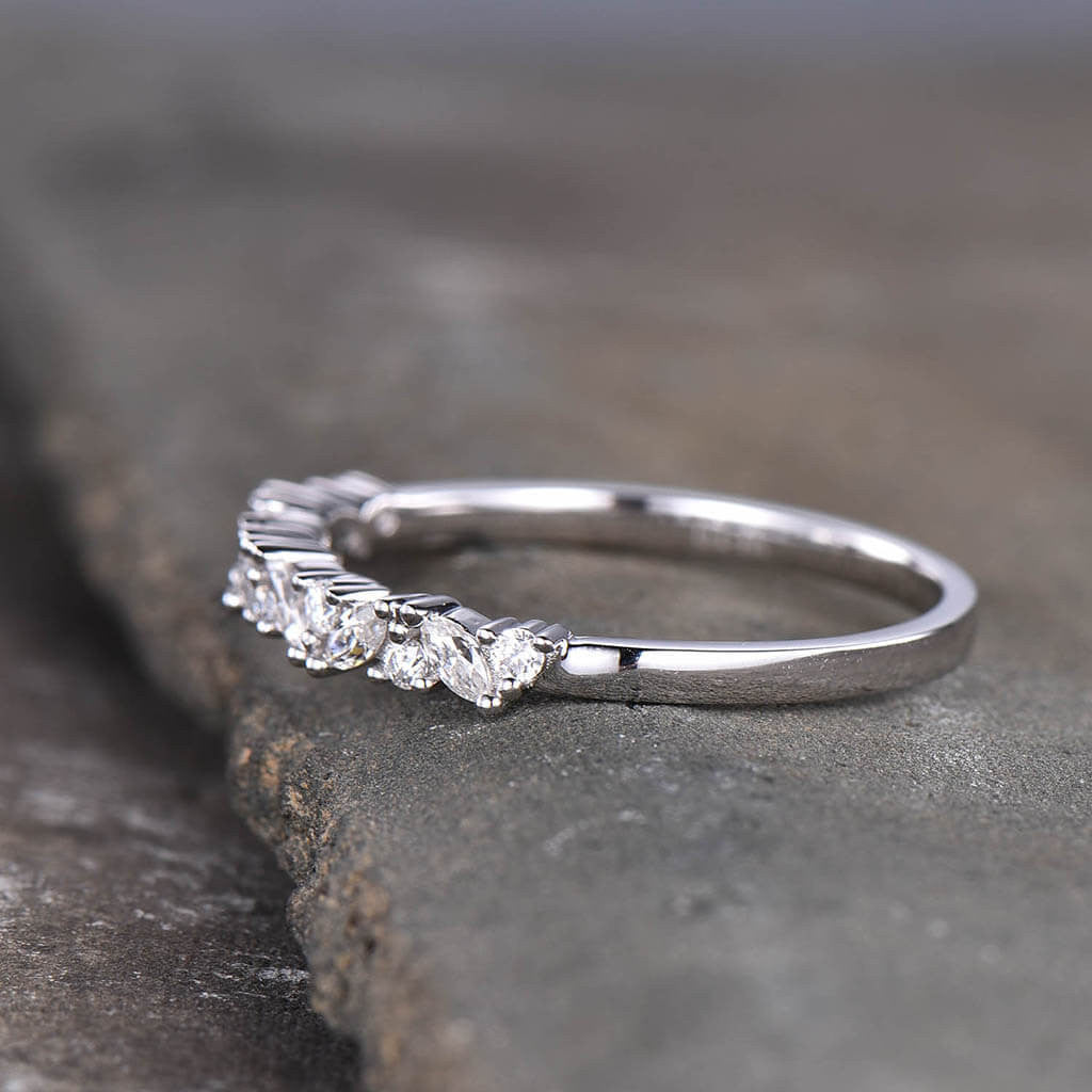 Vintage Cluster Moissanite Ring for Women - 14K Yellow Gold Marquise Stackable Wedding Band, Art Deco Inspired Jewelry for Bridal, Anniversary, and Special Occasions