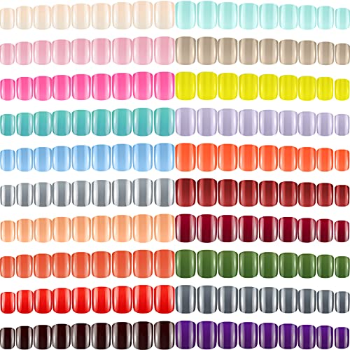960 Pieces 40 Sets Short Square Press on Nails - Acrylic Artificial Full Cover Fake Nails with Glossy Finish - Vibrant Solid Color Nail Tips for Women & Girls - Perfect for Parties, Weddings, and Daily Wear
