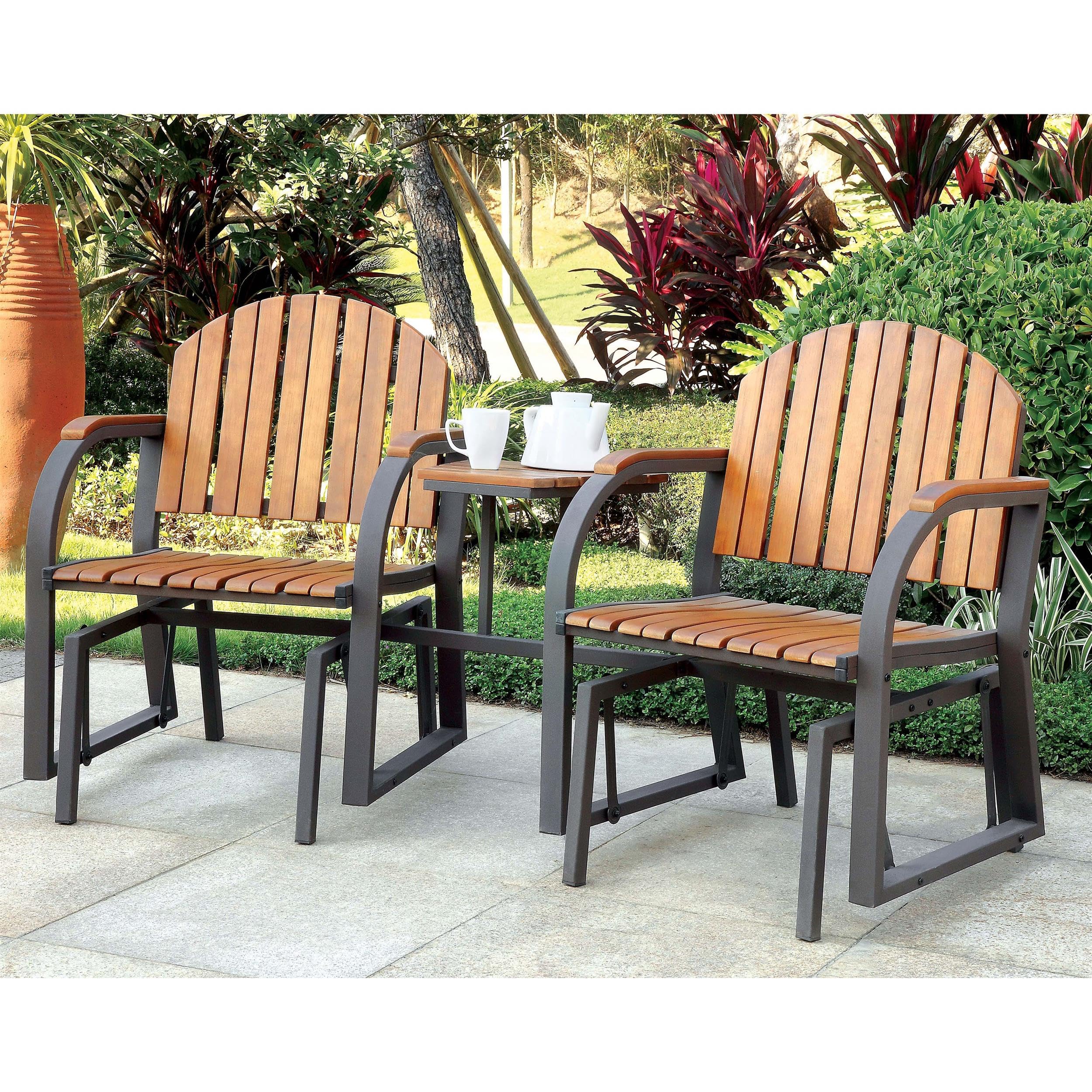 Dwight Metal 3-Piece Patio Rocker Conversation Set in Oak - Outdoor Furniture for Garden, Porch & Backyard Relaxation