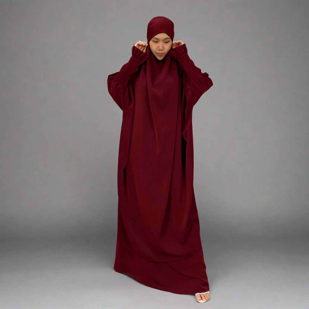 2-Piece Nida Overhead Jilbab Prayer Dress Set for Muslim Women - Perfect for Salah, Mosque, and Islamic Religious Occasions