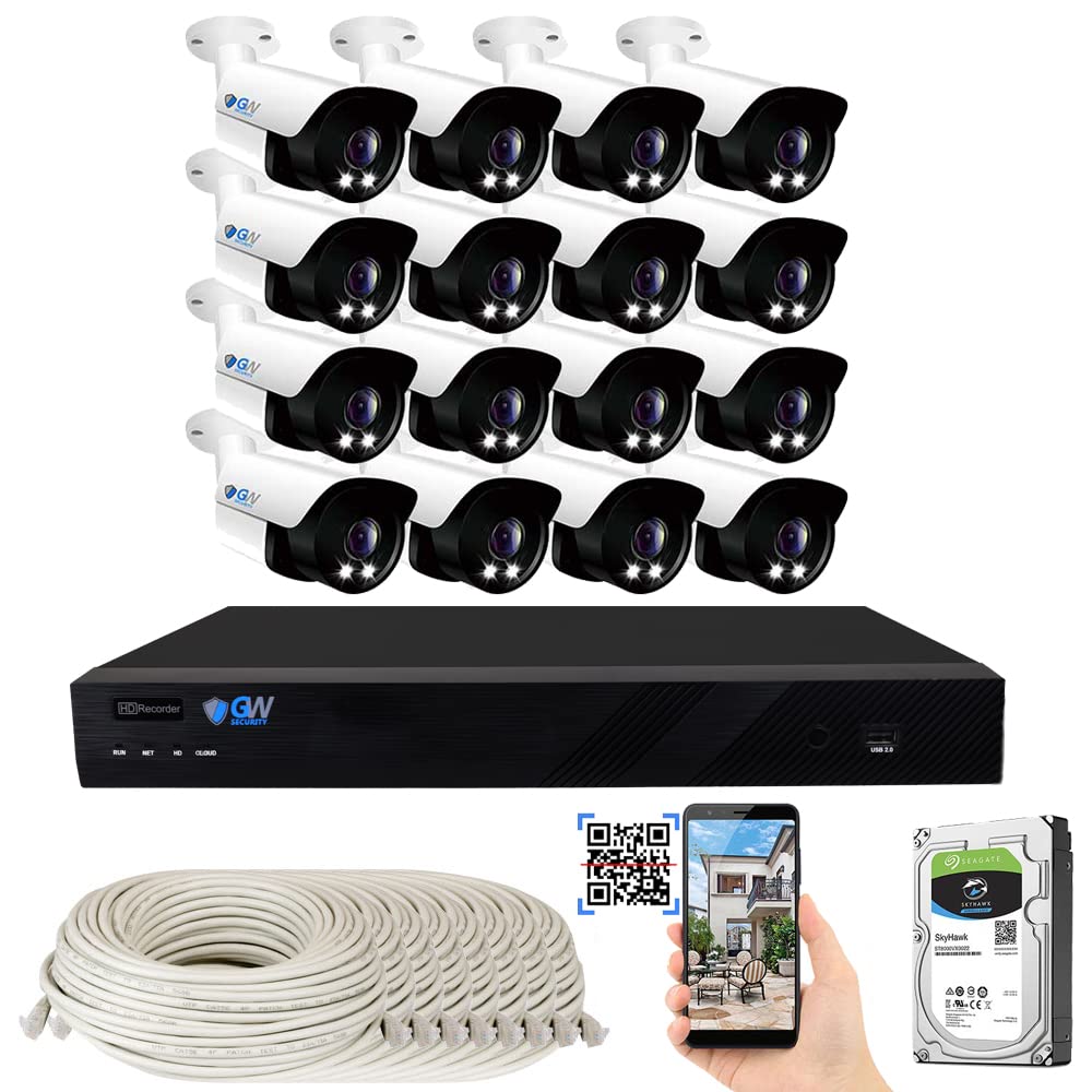 GW Security 16 Channel 4K NVR H.265 8MP Full-Time Color Night Vision Security Camera System with 16 UltraHD 4K IP Two-Way Audio Outdoor PoE Cameras | Smart AI Human & Vehicle Detection | Ideal for Home Security, Business Surveillance & Property Monitoring