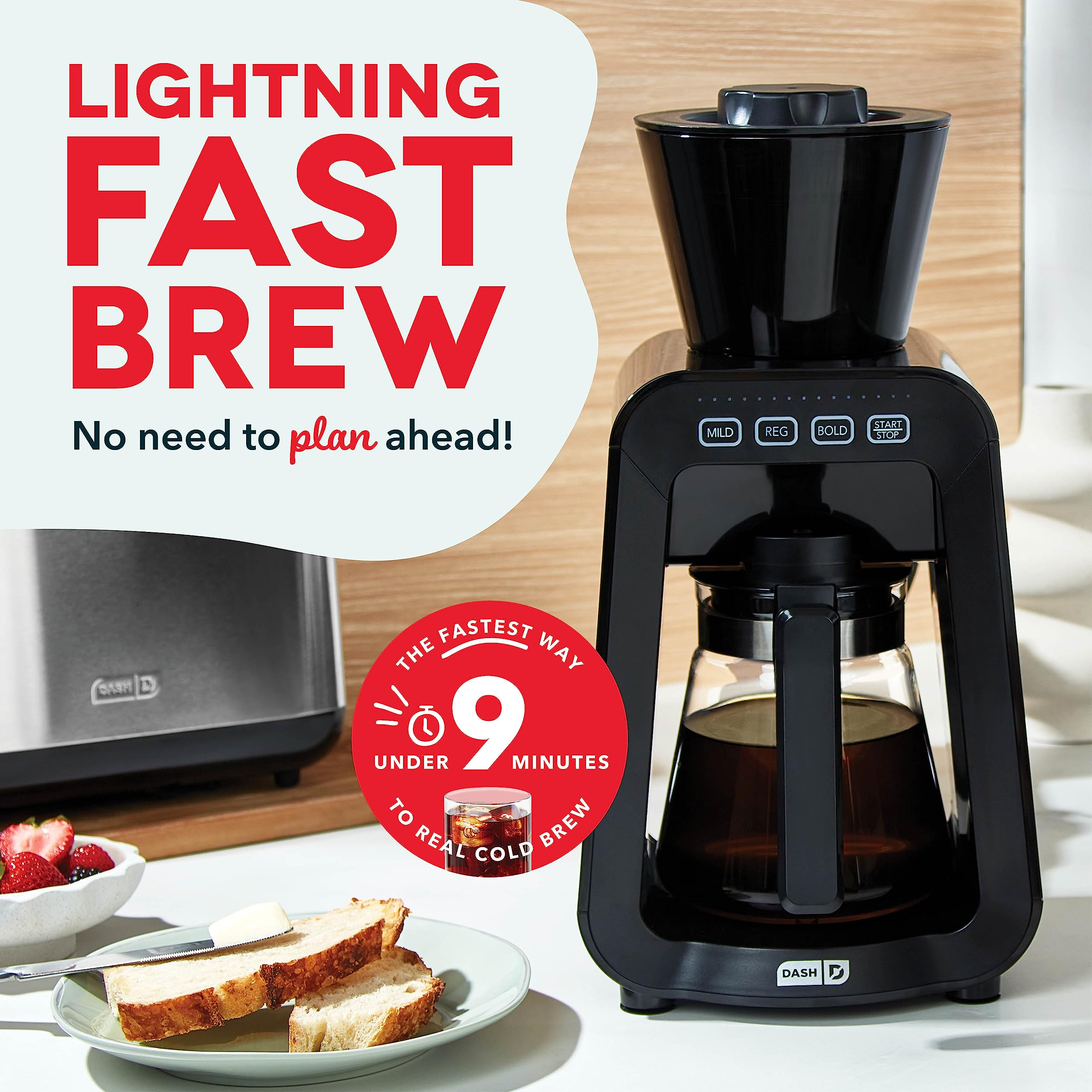 DASH Rapid Cold Brew Maker with VacuPress™ Technology - 40oz Glass Carafe for Instant Fresh Cold Brew Coffee & Iced Tea - Perfect for Home, Office & Outdoor Use