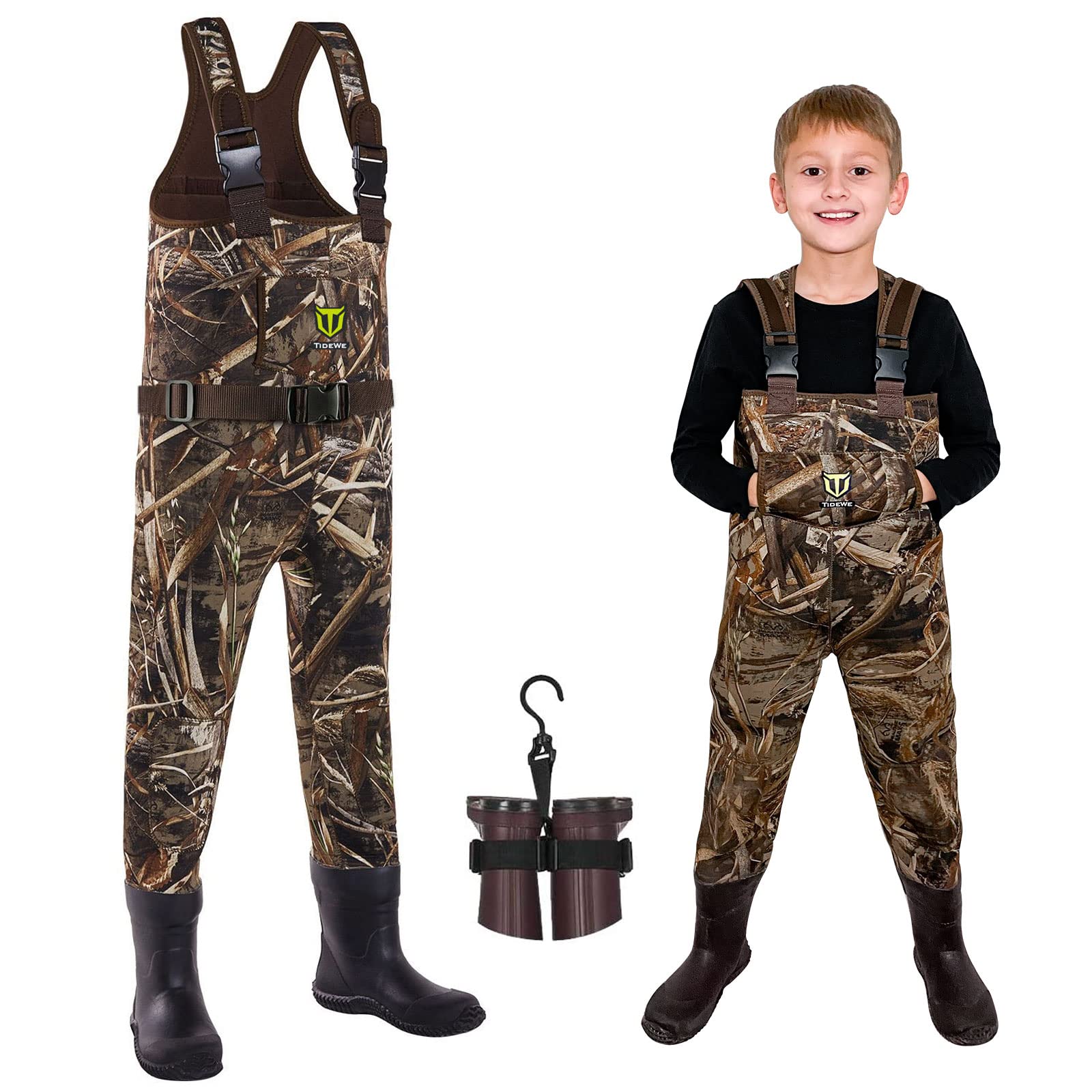 TIDEWE Kids Neoprene Insulated Waterproof Chest Waders for Toddlers & Children - Warm Hunting & Fishing Waders for Boys & Girls - Perfect for Outdoor Adventures, Stream Fishing, and Duck Hunting