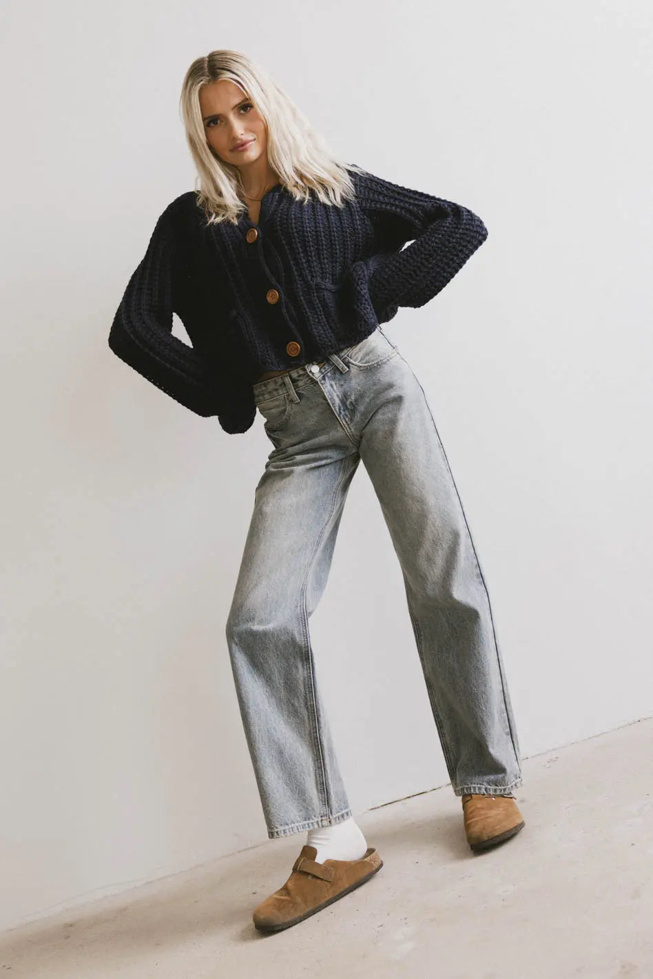 Luca Chunky Knit Sweater for Women - Soft Oversized Navy Blue Pullover | Cozy Winter Sweater for Casual Outfits, Date Nights & Holiday Gatherings