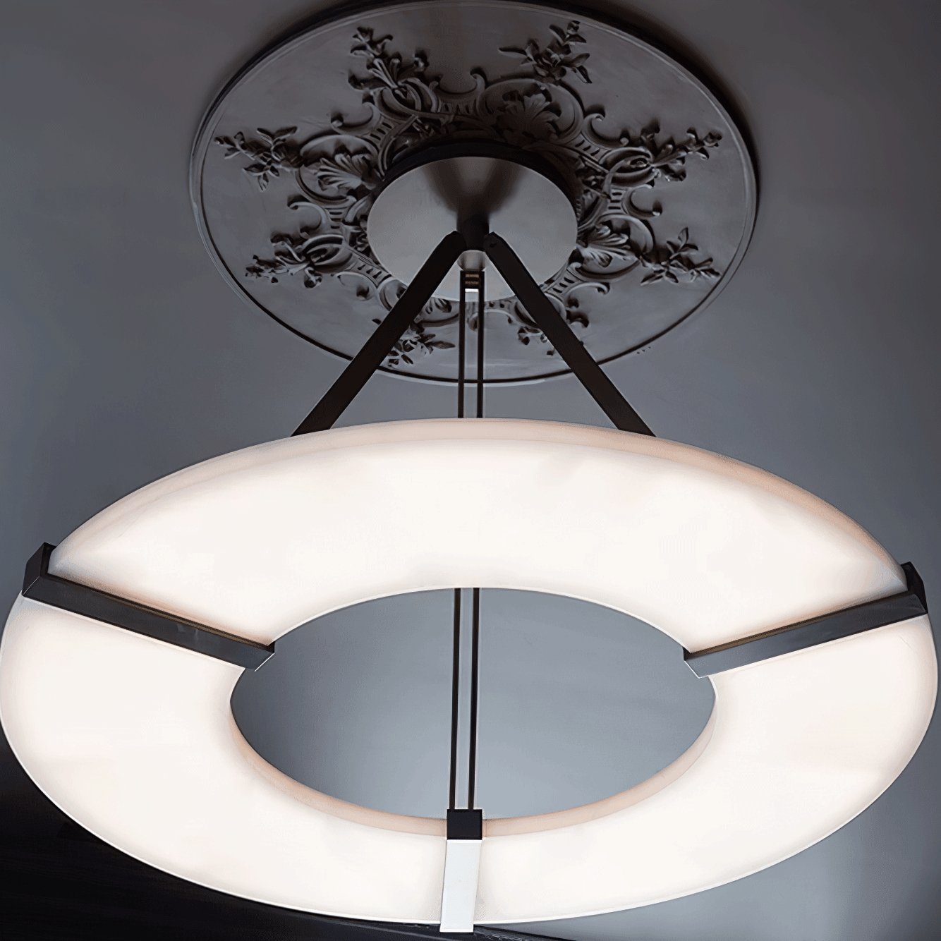 Elegant Alabaster Halo Pendant Light - Modern Ceiling Fixture for Dining Room, Kitchen Island & Bedroom Lighting