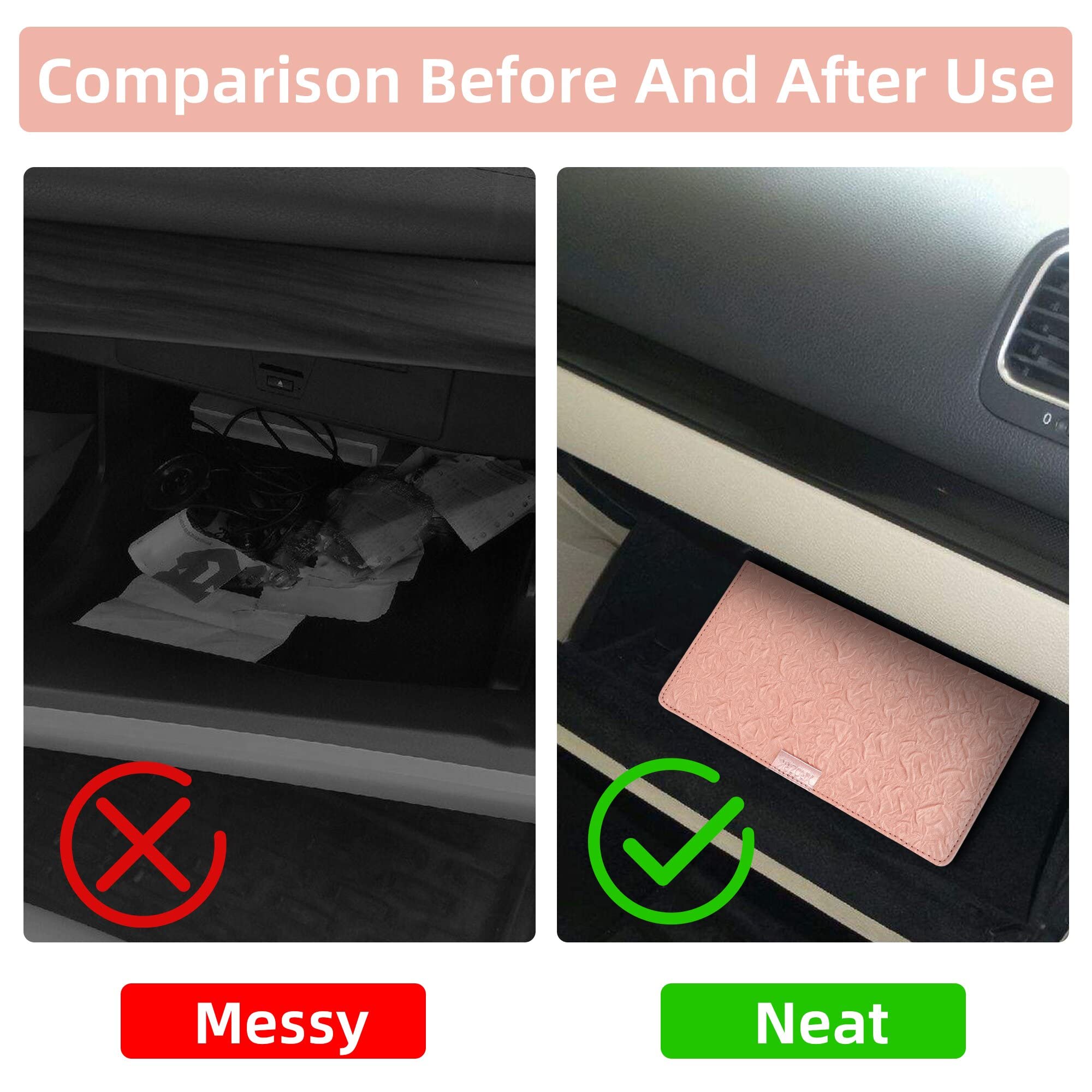 Leather Car Document Holder - License & Insurance Organizer for Glove Box | Travel & Vehicle Accessories for Men & Women (Pink)