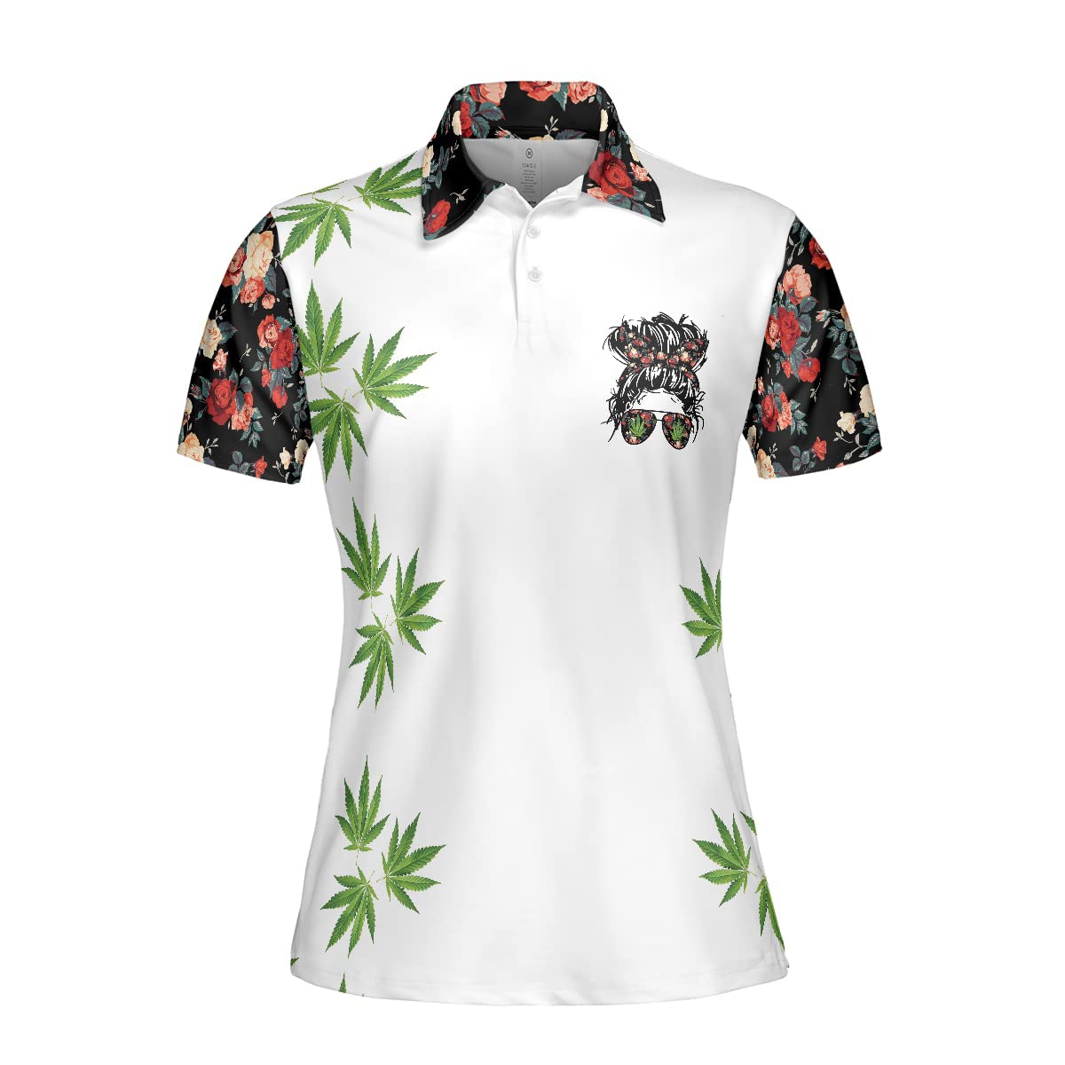 Women's Short Sleeve Polo Shirt with Floral & Cannabis Leaf Design - Casual Smoking Weed Graphic Top for Women & Men - Perfect Gift for Stoners & 420 Lovers - Great for Music Festivals, Beach Parties & Relaxing Weekends