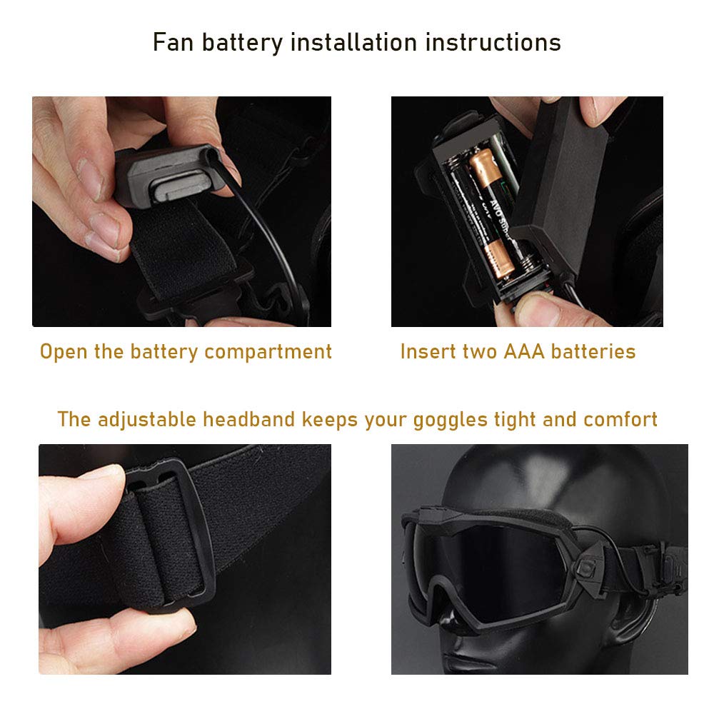 Tactical Airsoft Goggles with Built-in Fan & Anti-Fog Coating - Dual Lens System for Clear Vision - Perfect for Airsoft, Paintball & Outdoor Sports