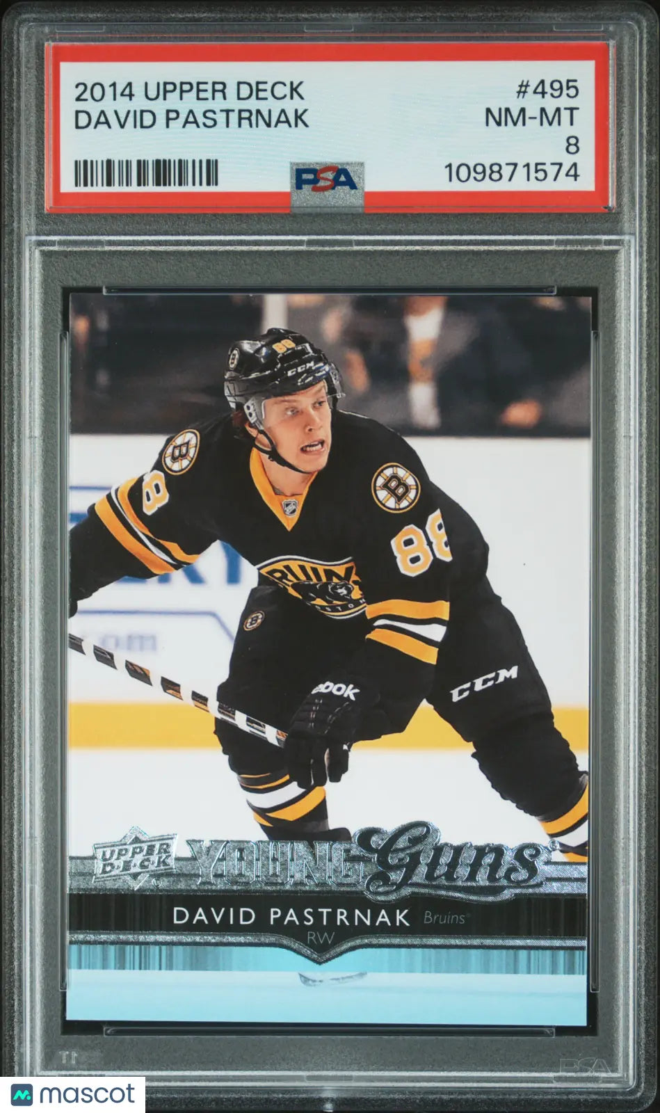 2014-15 Upper Deck Series Two David Pastrnak Young Guns Rookie Card PSA 8 - Perfect for Hockey Collectors & NHL Fans
