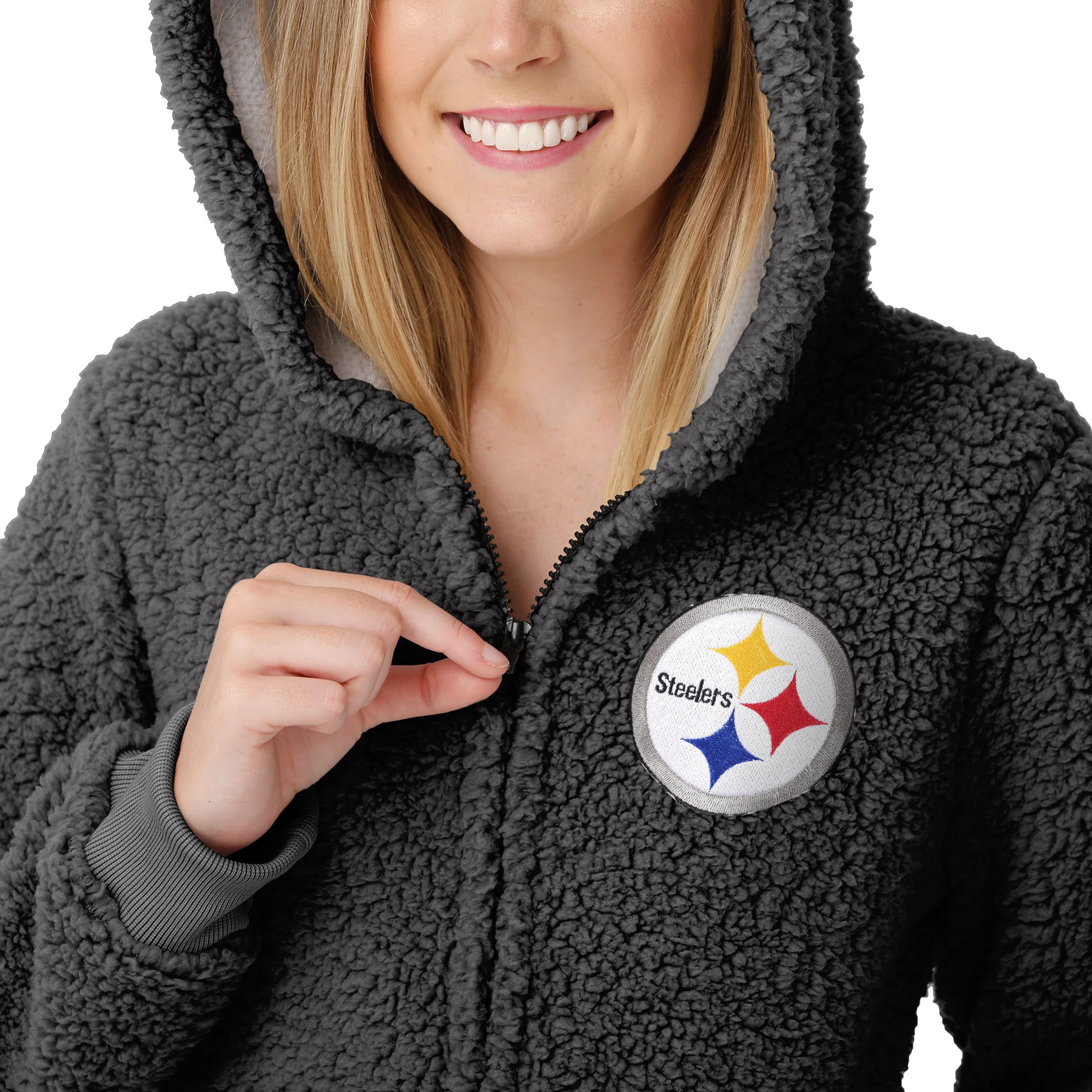 FOCO Women's NFL Team Logo Sherpa Onesie - Cozy One-Piece Lounge Pajamas for Football Fans | Perfect for Game Day, Winter Nights & Relaxing at Home