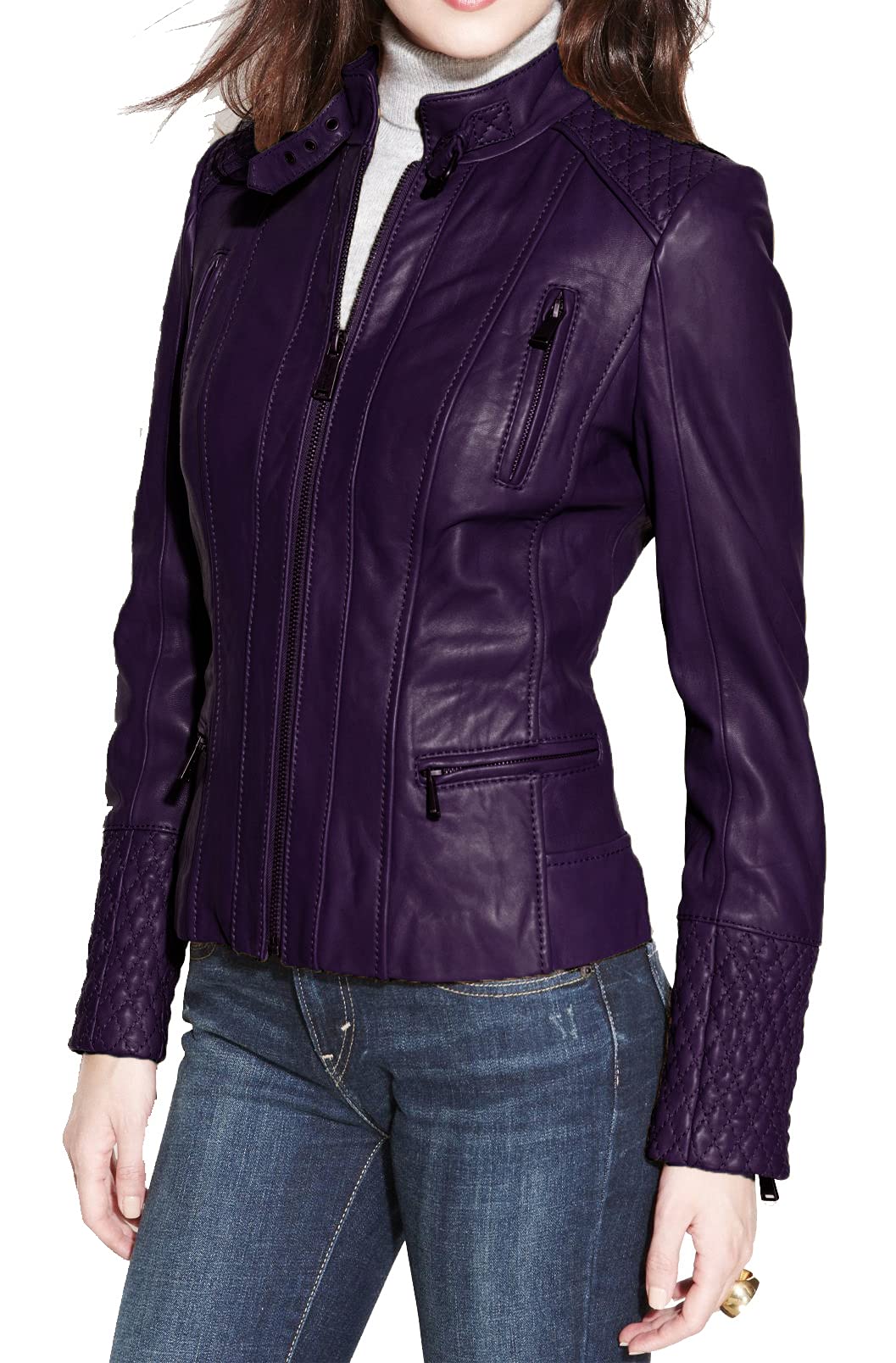 Genuine Leather Jacket for Women - Stylish Zip-Up Moto Biker Coat with Trendy Fashion Design | Perfect for Motorcycle Riding, Casual Outfits & Night Out Looks (Size 32)