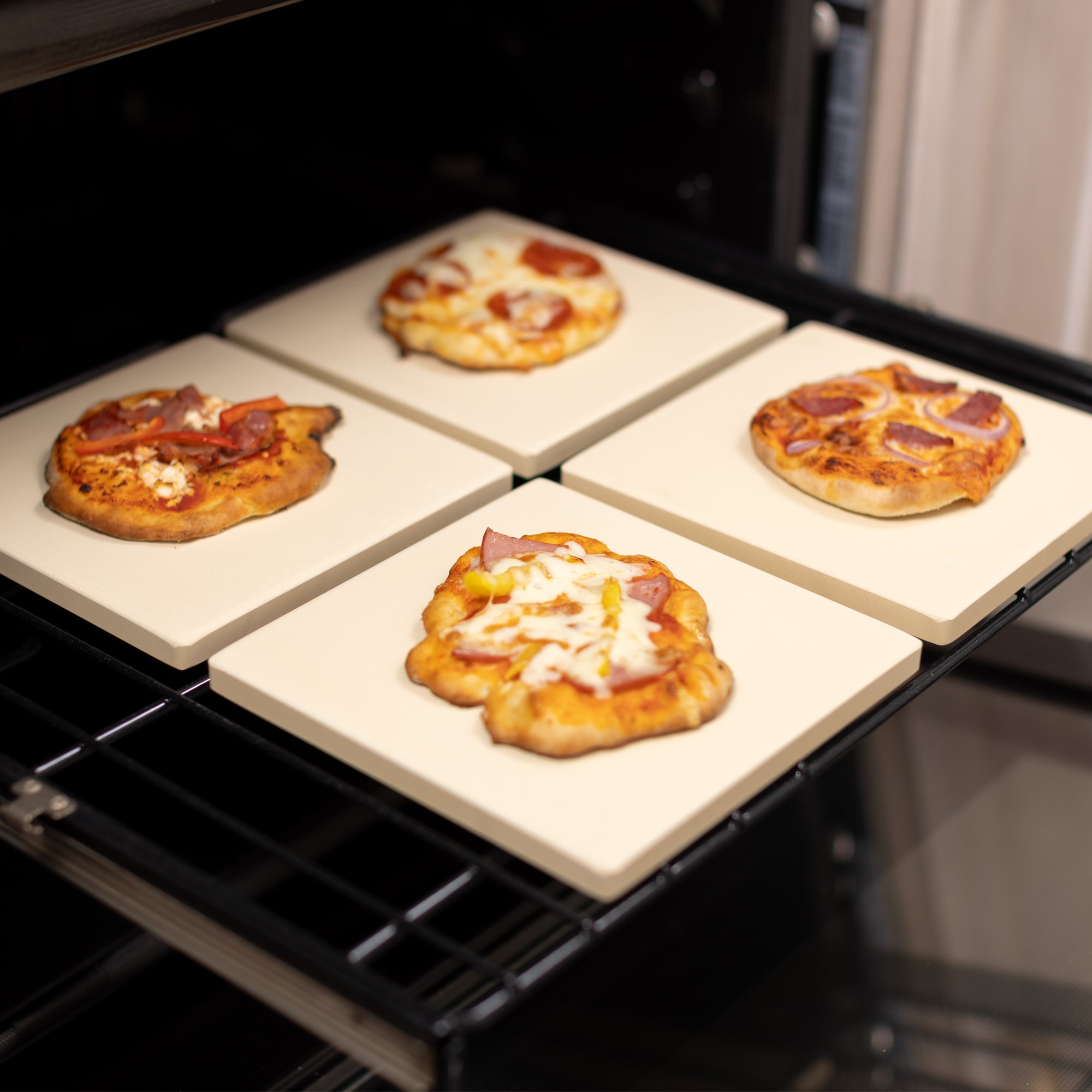 Premium Cordierite Square Pizza Stone Set - 4-Piece 7.5x7.5 Inch Baking Stones for Perfect Homemade Pizza, Bread & Desserts | Oven, Grill & Outdoor Cooking Essential