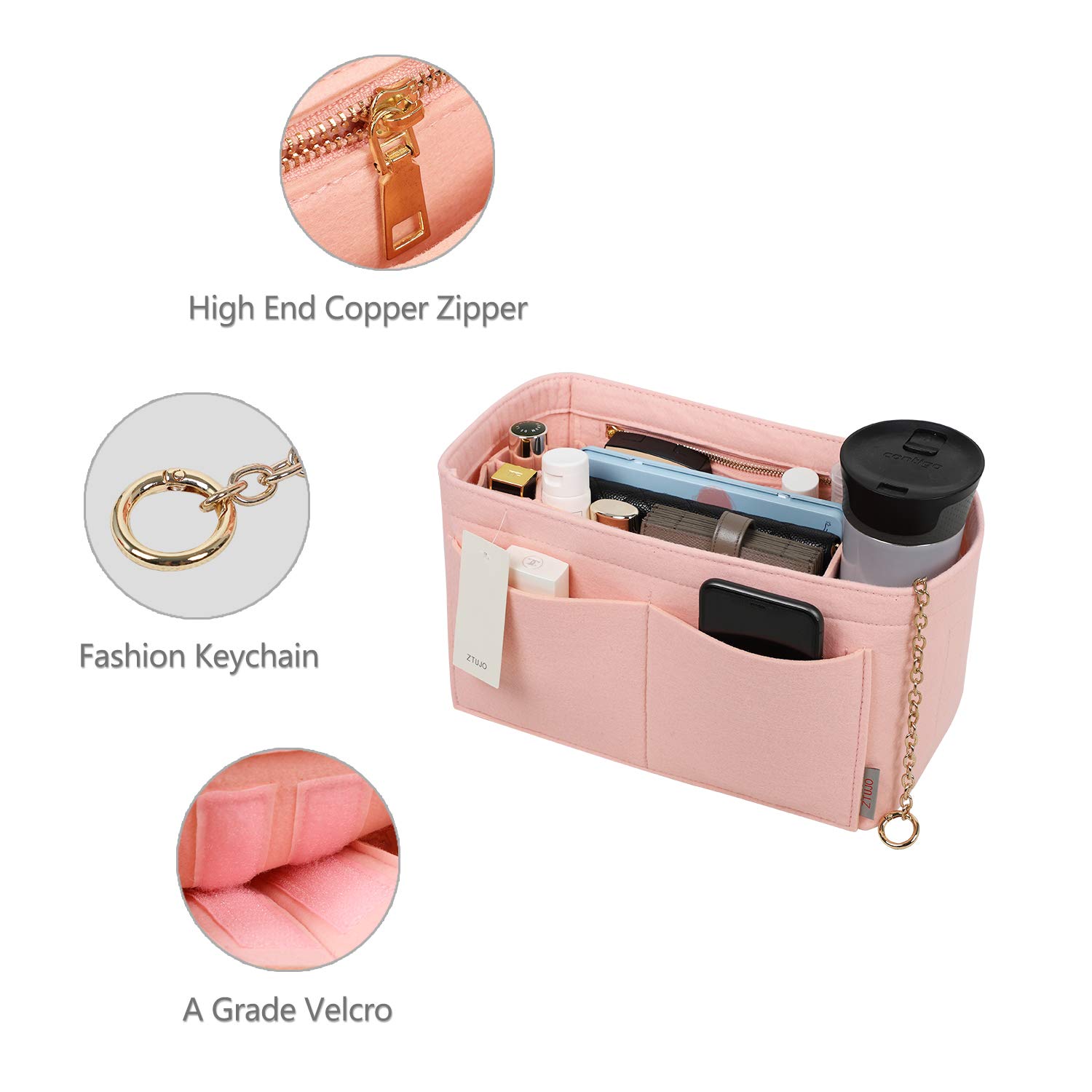 Premium Felt Purse Organizer Insert with Zipper & Sewn Bottom - 6 Sizes for Louis Vuitton Speedy, Neverfull, Graceful Handbags | Perfect for Travel, Work & Daily Organization