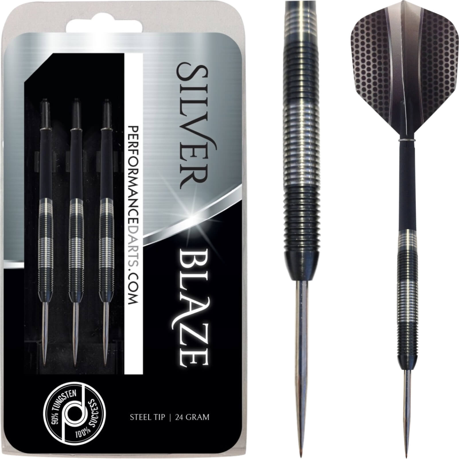 Performance Darts Silver Blade Steel Tip - 90% Tungsten Professional Darts Set (22g/24g) for Precision Throwing - Perfect for Bars, Tournaments & Home Practice
