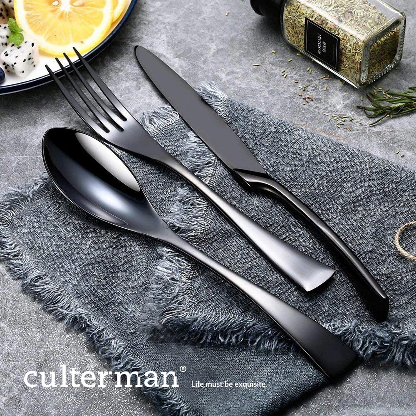 20-Piece Black Flatware Set - Modern Stainless Steel Cutlery for 4 People | Includes Knives, Forks & Spoons | Dishwasher Safe Dinnerware for Home, Kitchen & Restaurant Use