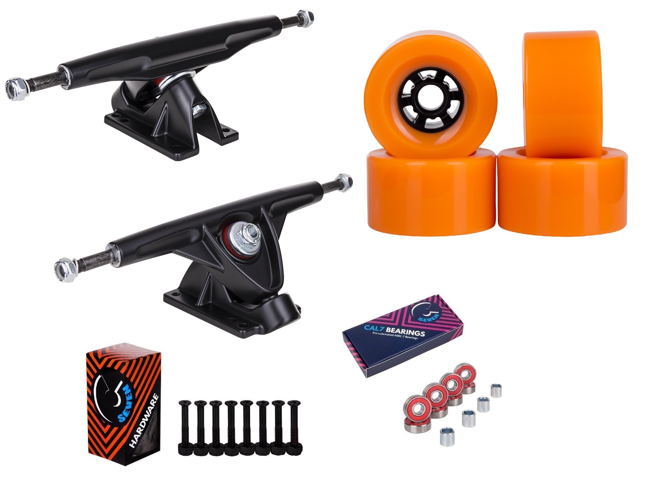 Cal 7 Black 10.75 Inch Skateboard Trucks with Wheels & Bearings - Perfect for Street Skating & Park Tricks