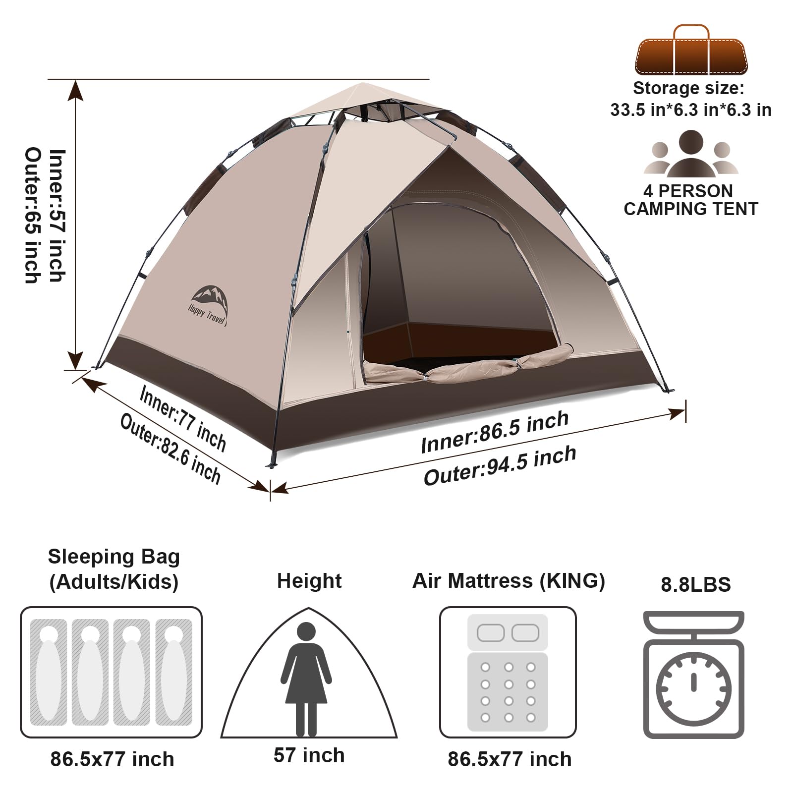 1/2/3/4 Person Instant Pop Up Camping Tent - Waterproof, Windproof & Easy Setup Dome Tent for Family Outdoor Adventures | Perfect for Camping, Hiking, Backpacking & Beach Trips