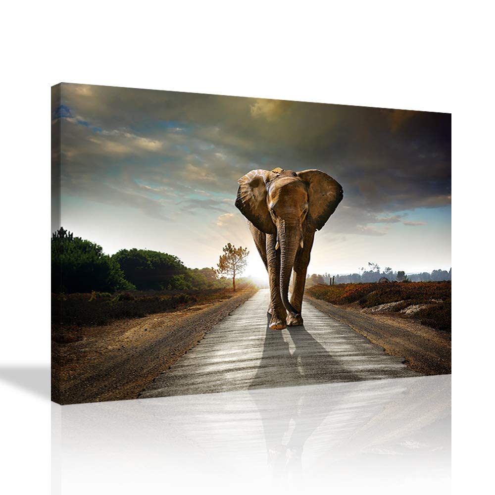 AMEMNY Elephant Wall Art Canvas Painting - Wildlife Animal Field Scene Home Decor for Living Room, Bedroom & Office