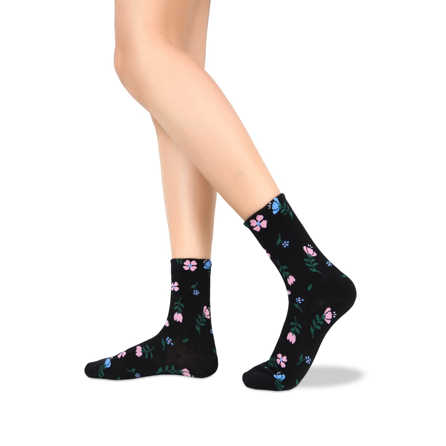 Funny Animal Crew Socks for Women - Cute Floral Cotton Socks for Daily Wear