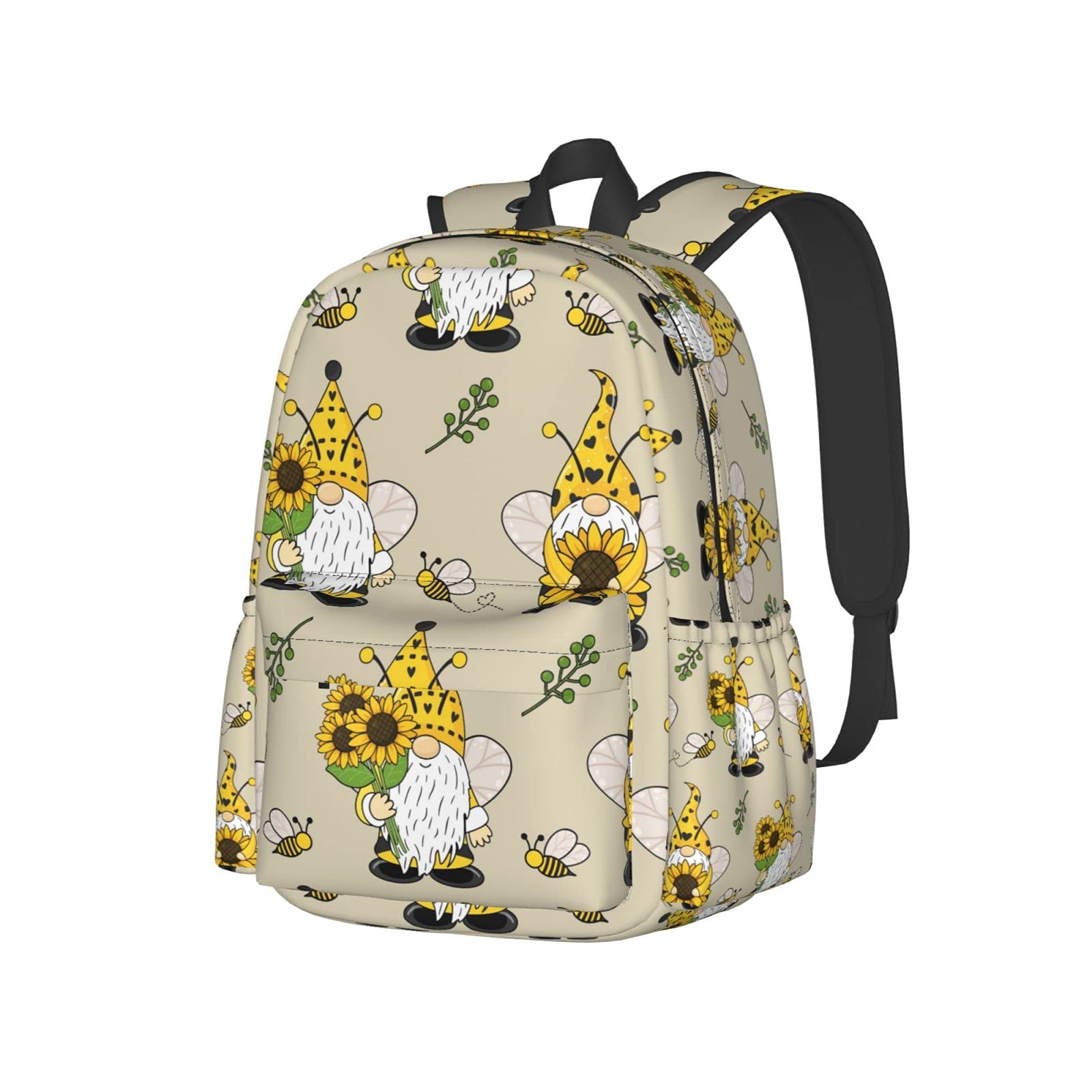 **Delerain 17 Inch Laptop Backpack - Gnomes Bees Sunflowers Design, School Bookbag & Casual Daypack for Women & Men - Perfect for School, Work, Camping, Hiking, Picnic, Beach & Travel**