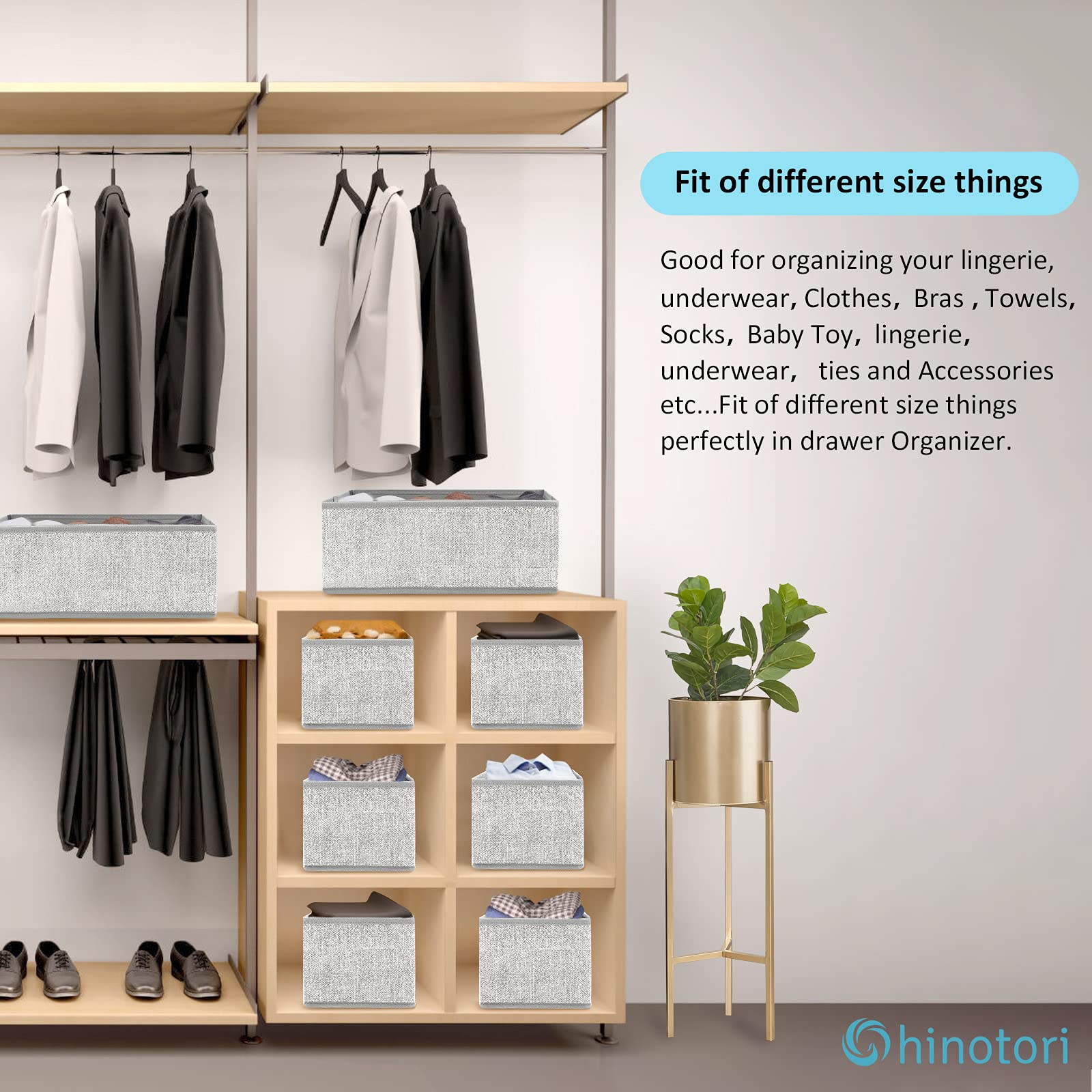 Hinotori 12-Pack Foldable Fabric Drawer Organizers for Clothes, Underwear, Socks & Bras - Collapsible Storage Bins & Drawer Dividers - Perfect for Closet, Dresser, Shelves & Bedroom Organization (Space-Saving Solution for Small Spaces)