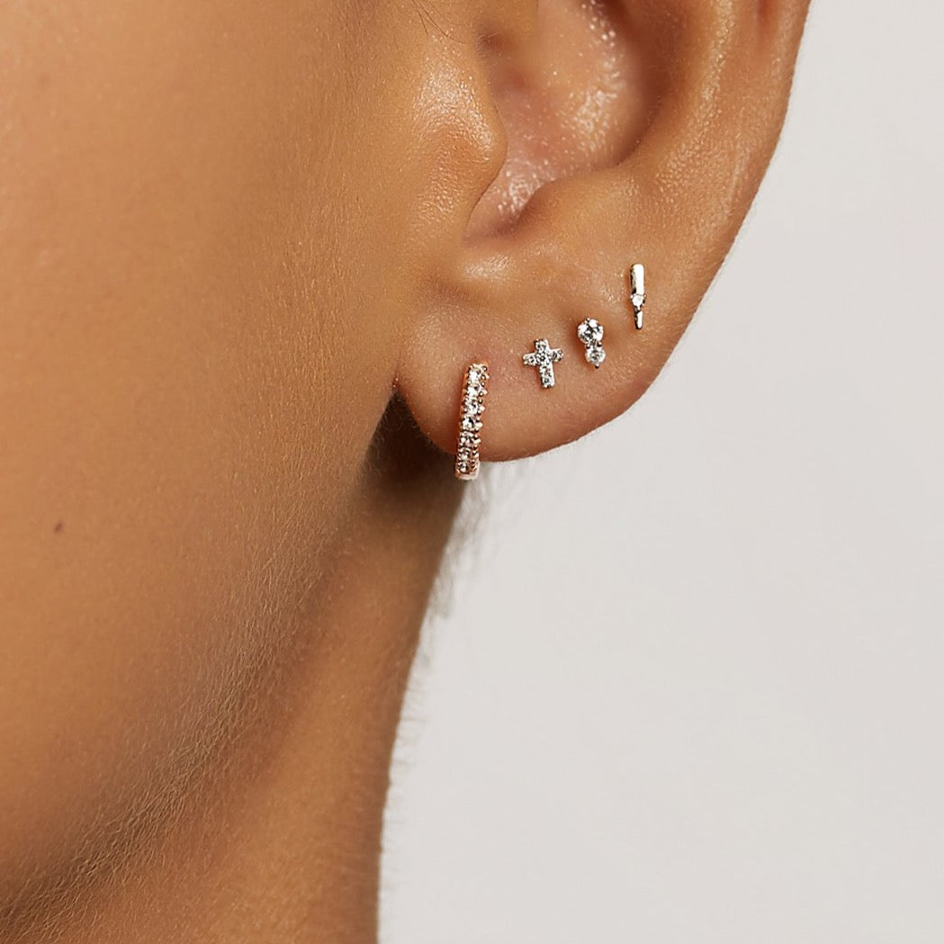 Rose Gold White Topaz Rainbow Huggie Earrings for Women - Elegant Everyday Jewelry for Work & Special Occasions