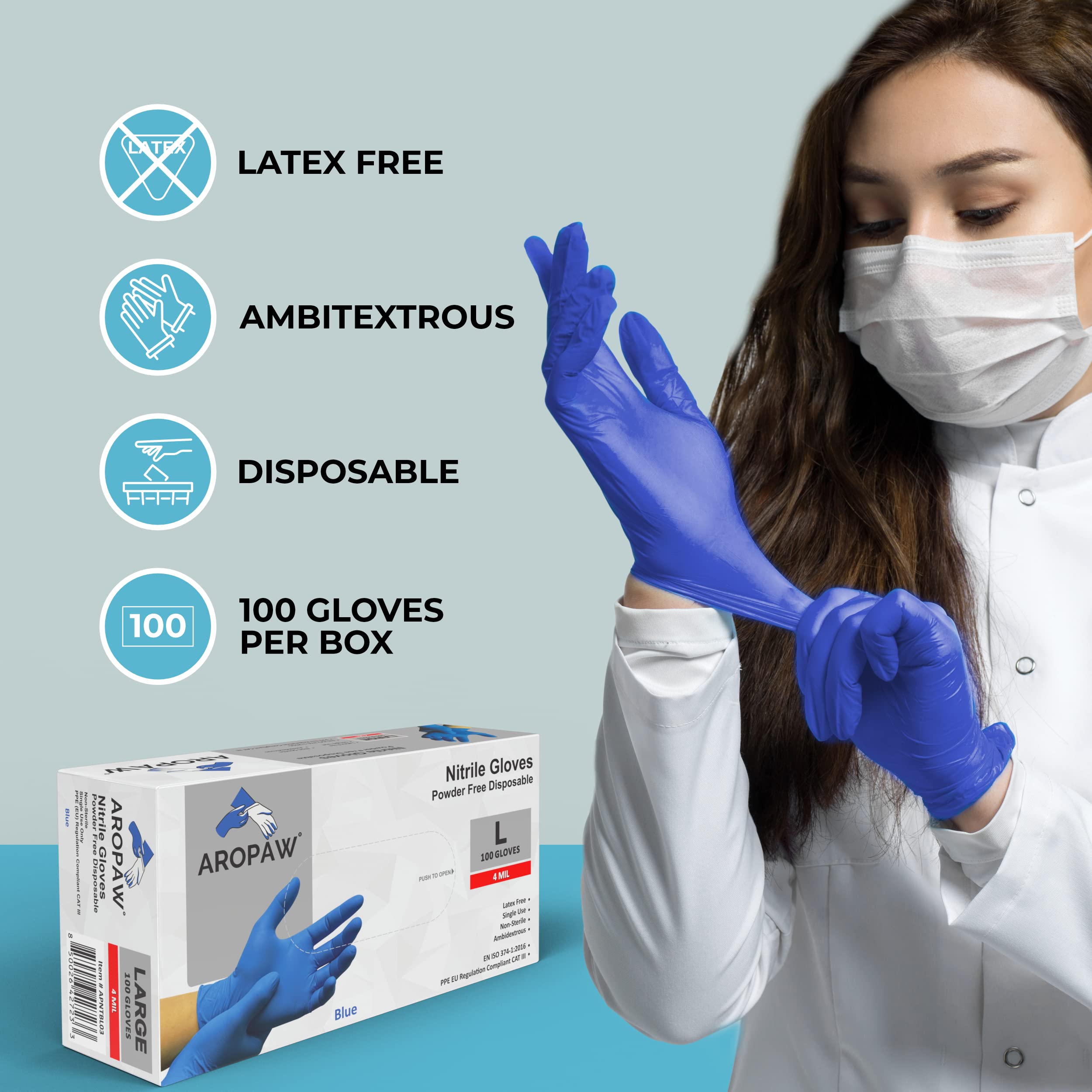 Premium Nitrile Disposable Gloves - Powder Free, Latex Free, Comfortable & Durable (100-1000 Pack) - Ideal for Medical, Food Handling, Cleaning & Industrial Use