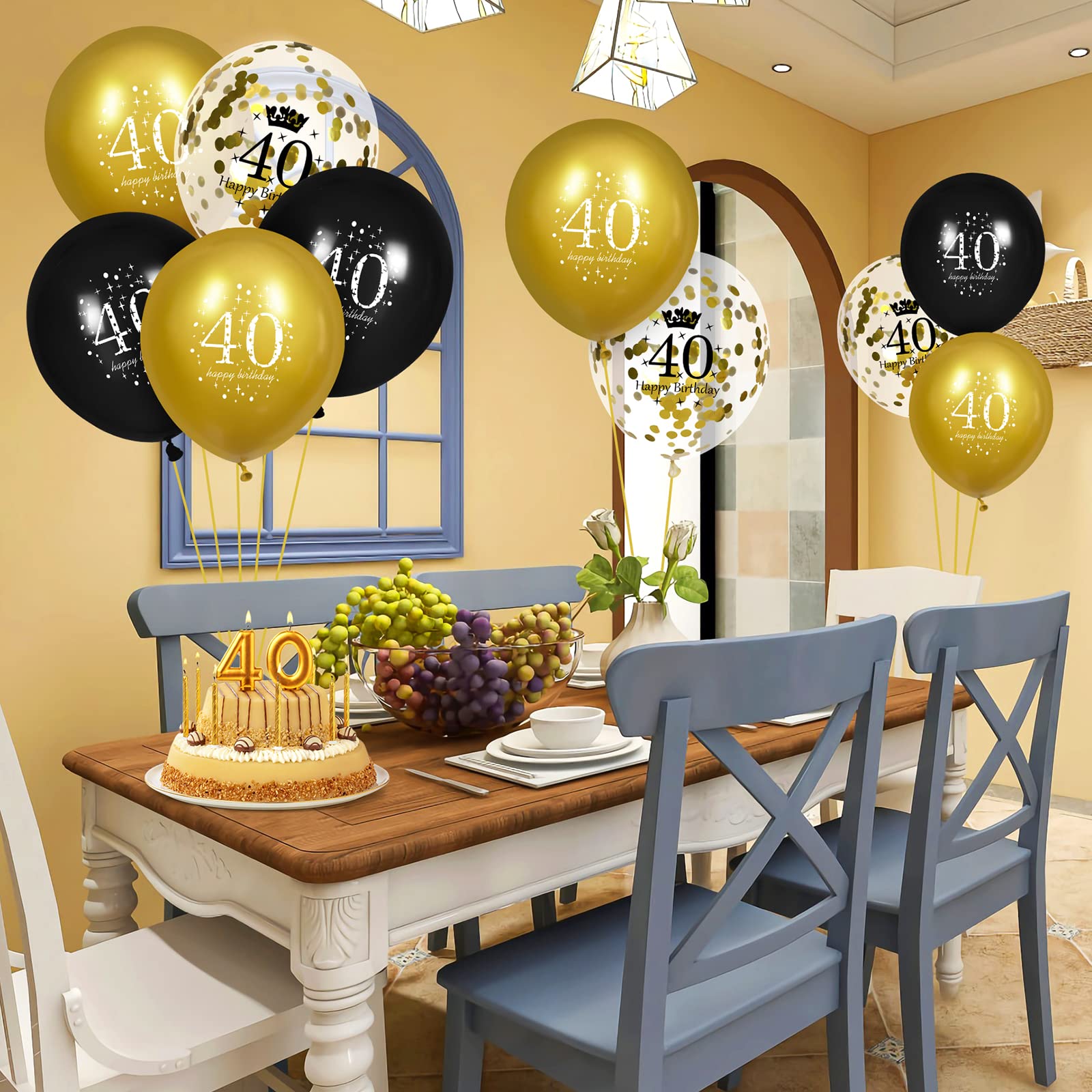40th Birthday Balloons for Men & Women - 15 Pcs Black Gold Happy 40th Birthday Party Decorations - Perfect for 40th Birthday Parties, Milestone Celebrations & Anniversary Decorations