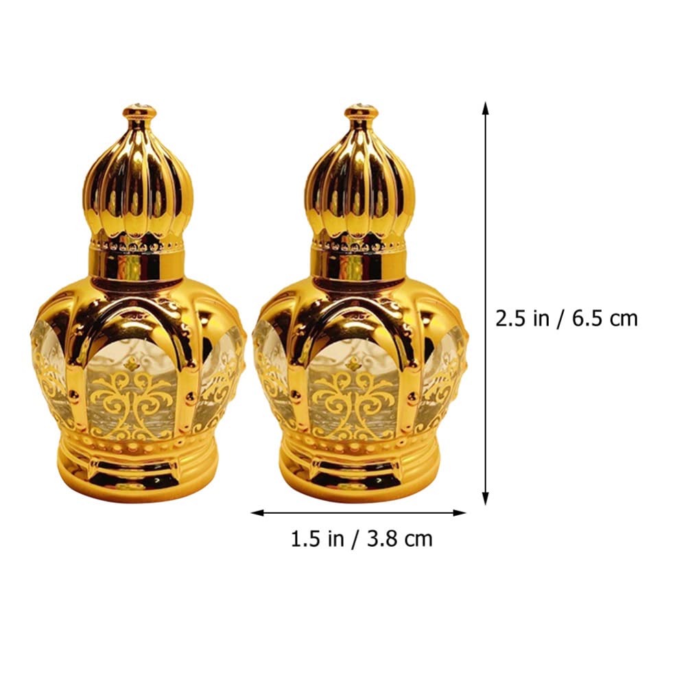 2 Pack Empty Refillable Essential Oil Roller Bottles - Vintage Arabic Crystal Glass Roller Bottles for Perfume & Aromatherapy | Perfect for DIY Essential Oils, Travel & Gift Sets