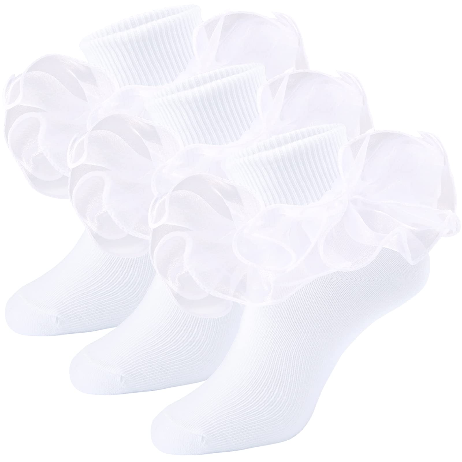 Girls Ruffle Socks - Double Lace Frilly Dress Socks for Toddler & Little Girls (2-3 Pack) - Perfect for Parties, School & Special Occasions