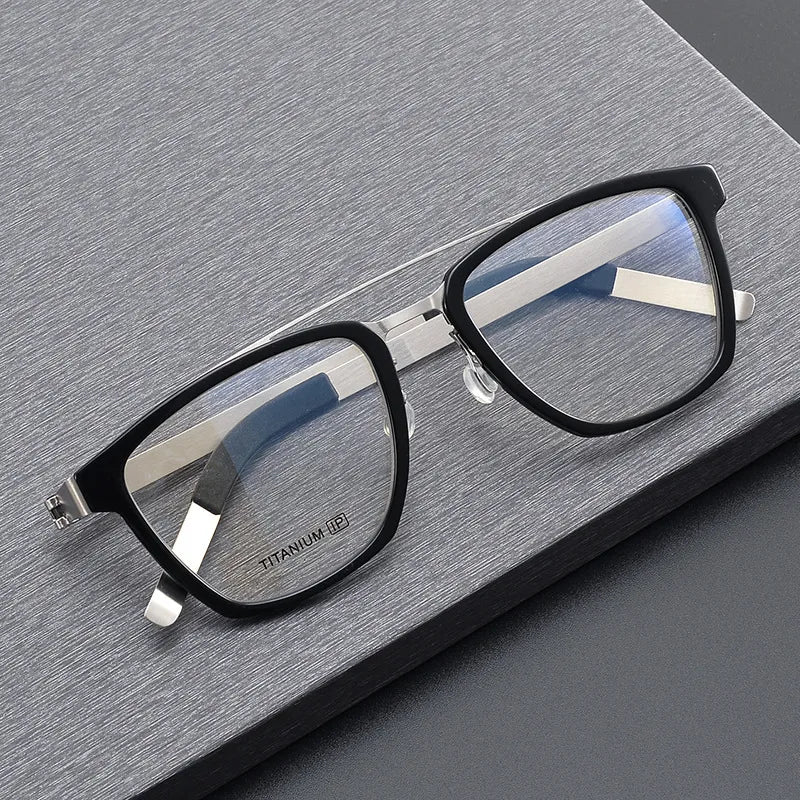 Unisex Black Titanium Square Eyeglasses with Double Bridge - Lightweight & Durable Frame (Model 4507) | Perfect for Office, Reading & Everyday Fashion Accessory