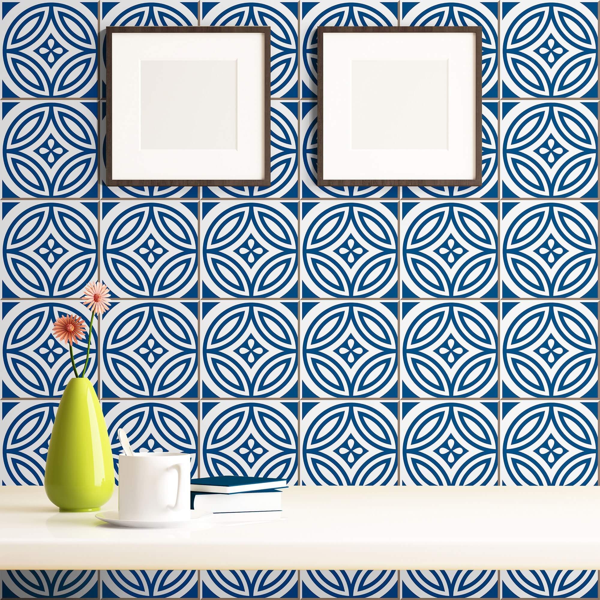 Blue and White Tile Peel and Stick Removable Wallpaper - Self-Adhesive Backsplash for Kitchen, Bathroom, and Home Decor - Easy to Install and Remove