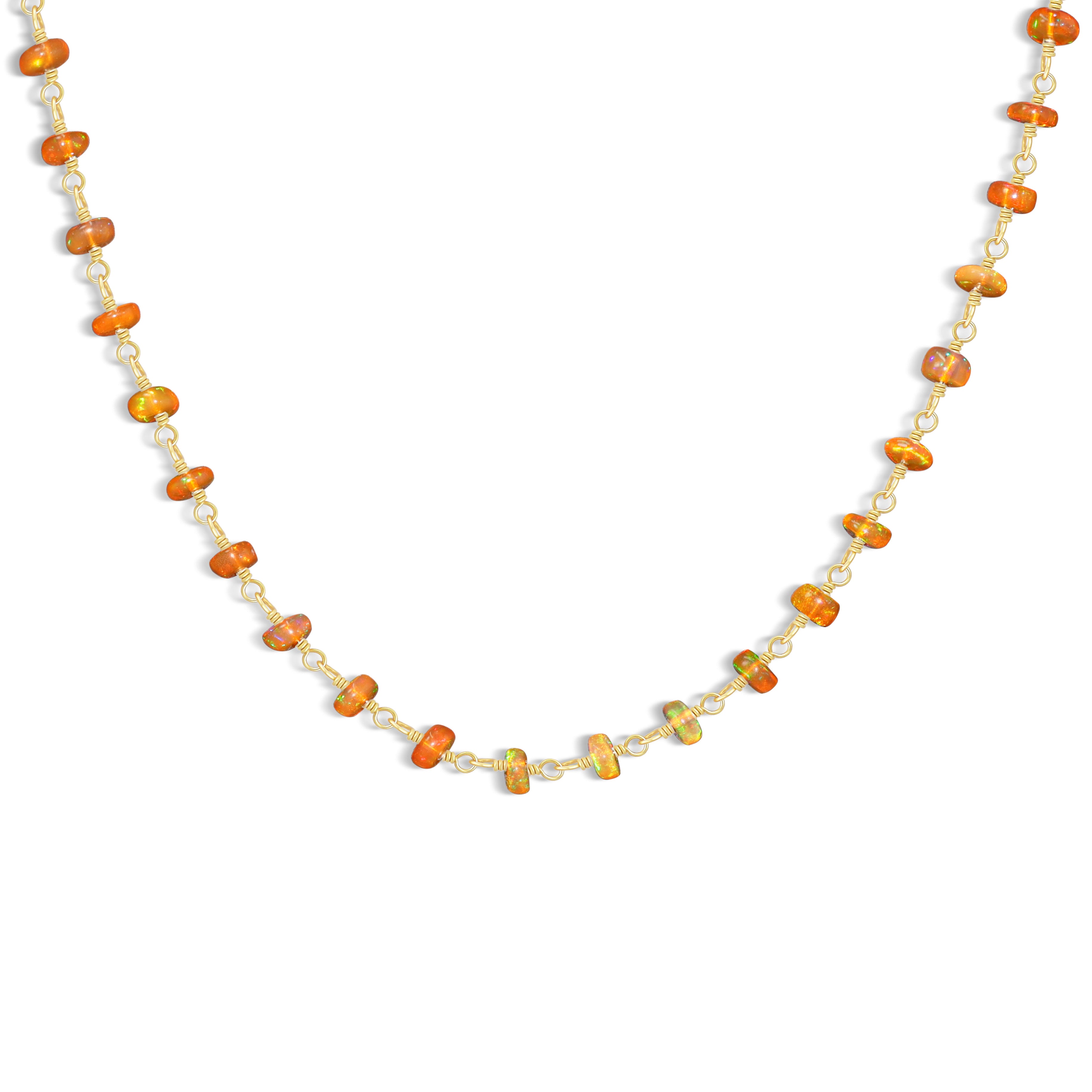 Ethiopian Opal Wire Wrap Necklace - Orange Fire Gemstone Beaded Chain Jewelry for Women, Boho Style, Gift for Her, Perfect for Parties & Special Occasions