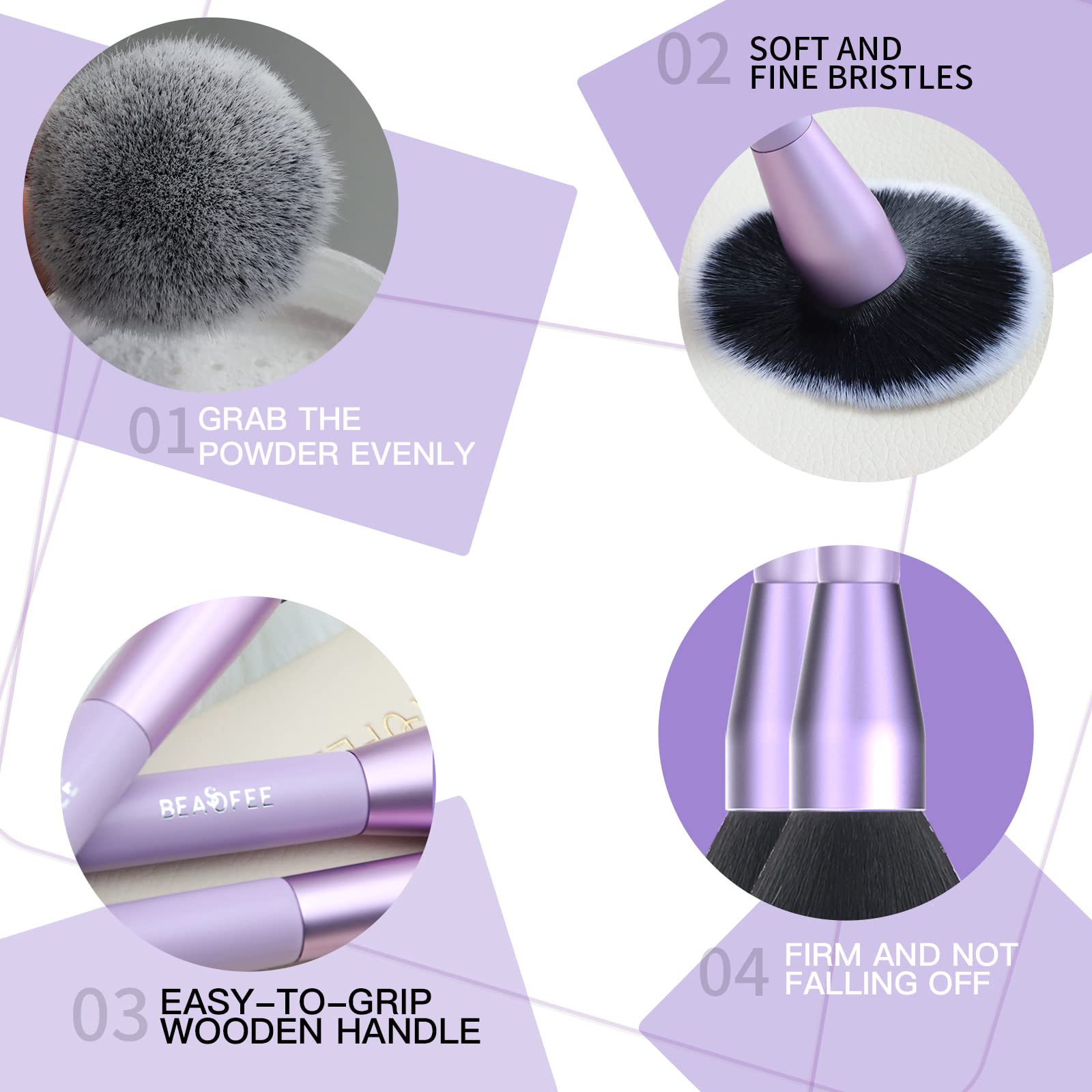 Premium Synthetic Makeup Brush Set - 5 Pcs Foundation, Powder, Concealer & Eyeshadow Brushes with Purple Cosmetic Bag | Perfect for Professional Makeup Artists & Beginners | Home, Travel & Salon Use