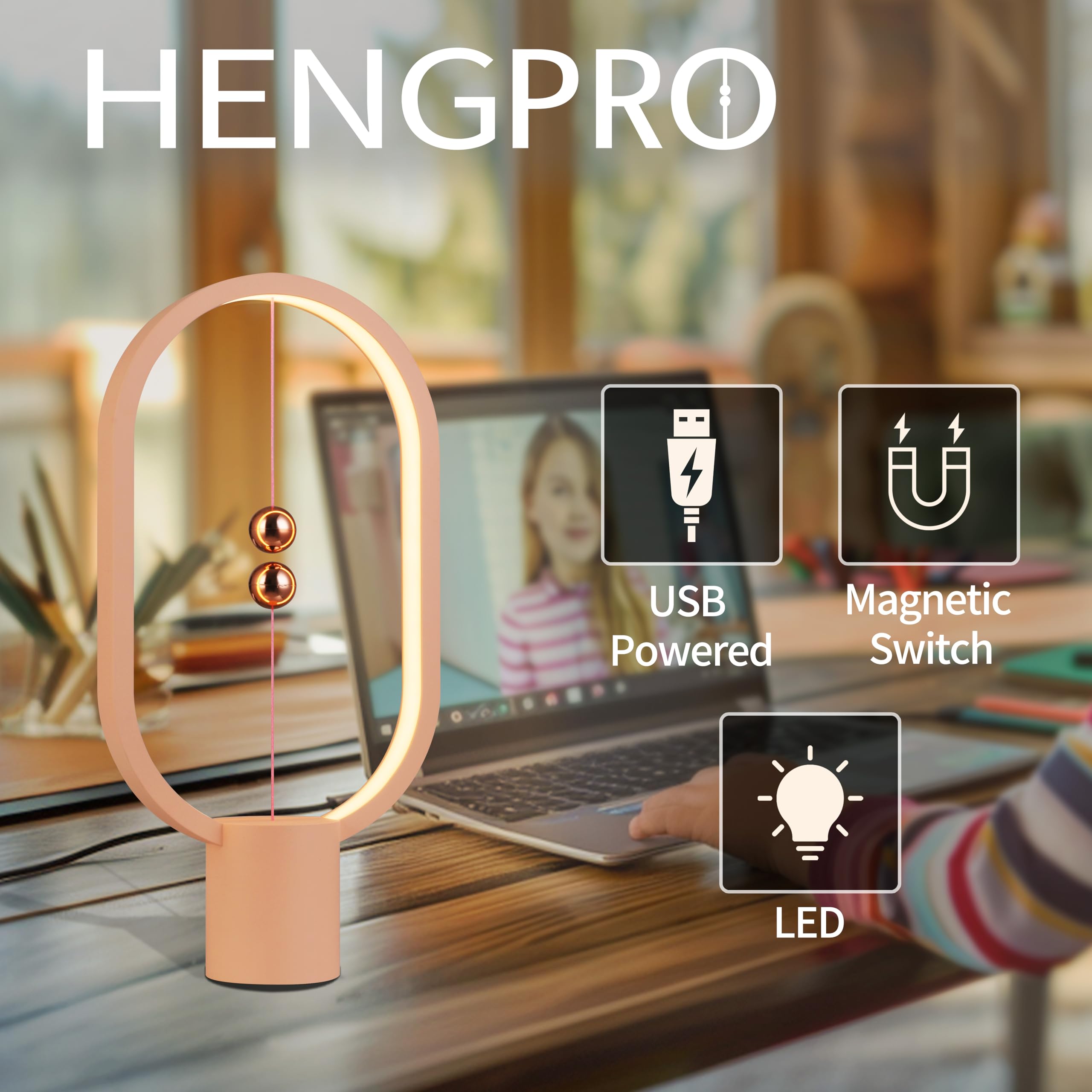 Heng Balance Light - USB Powered LED Table Lamp with Magnetic Switch, Dimmable Eye Protection Night Light for Bedside, Office & Dorm - Perfect Gift & Home Decor for Reading, Relaxation & Workspace Ambiance