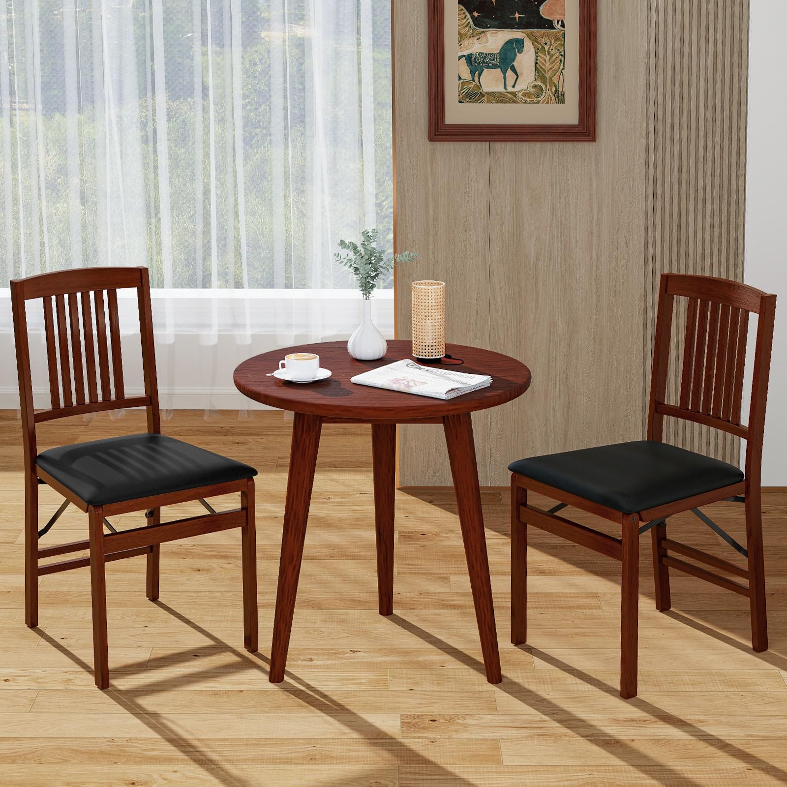 Giantex Solid Wood Folding Dining Chairs Set of 2 - 400 Lbs Capacity Foldable Kitchen Chairs with Padded Seat, No Assembly Armless Side Chairs for Small Space - Perfect for Apartments, Dining Rooms & Kitchenettes (Brown & Black)
