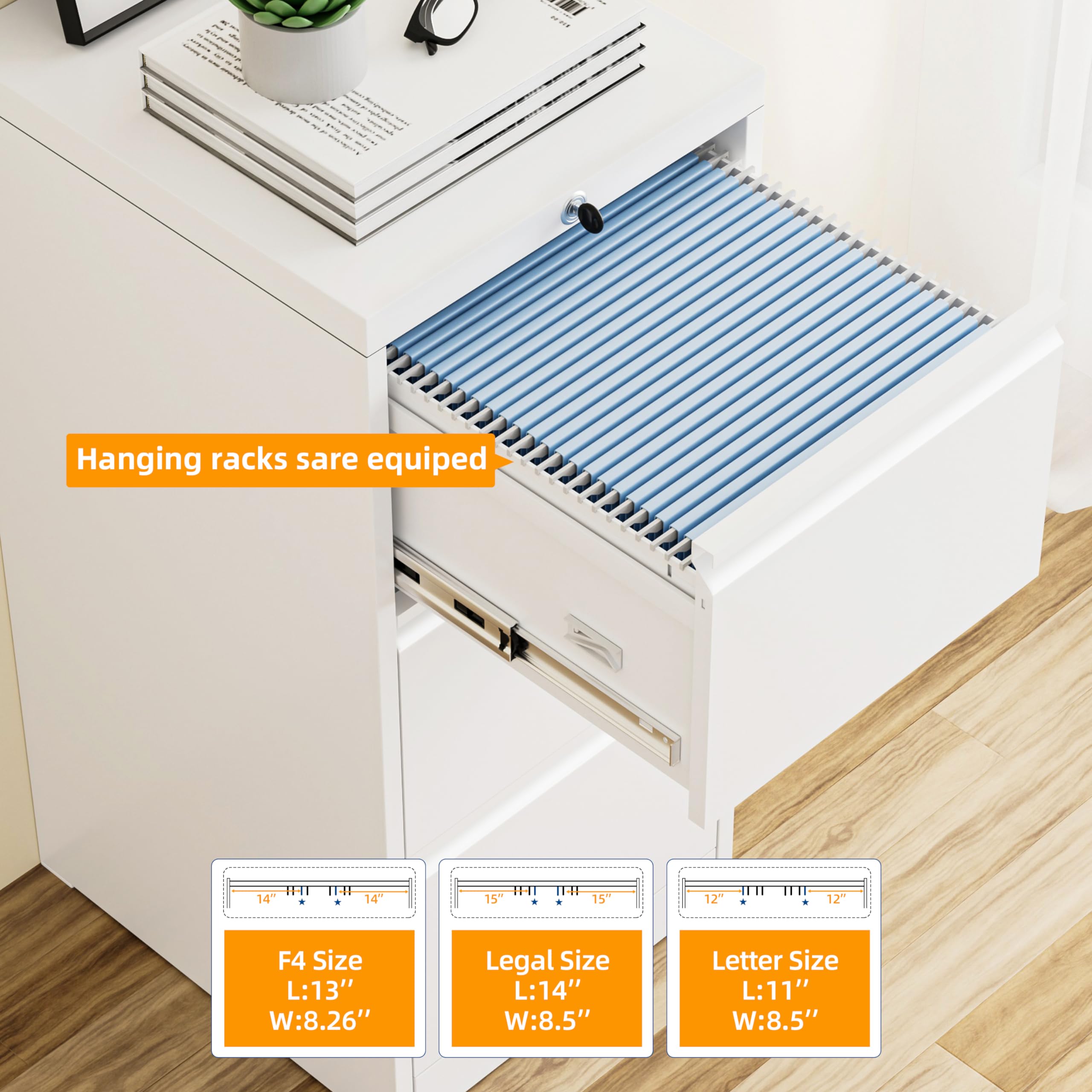 INTERGREAT Tall 3-Drawer File Cabinet - White Metal Locking Filing Cabinet with 4 Adjustable Hanging Frames | Secure Document Storage for Home Office & Business Use | Perfect for Organizing Files, Folders & Office Supplies