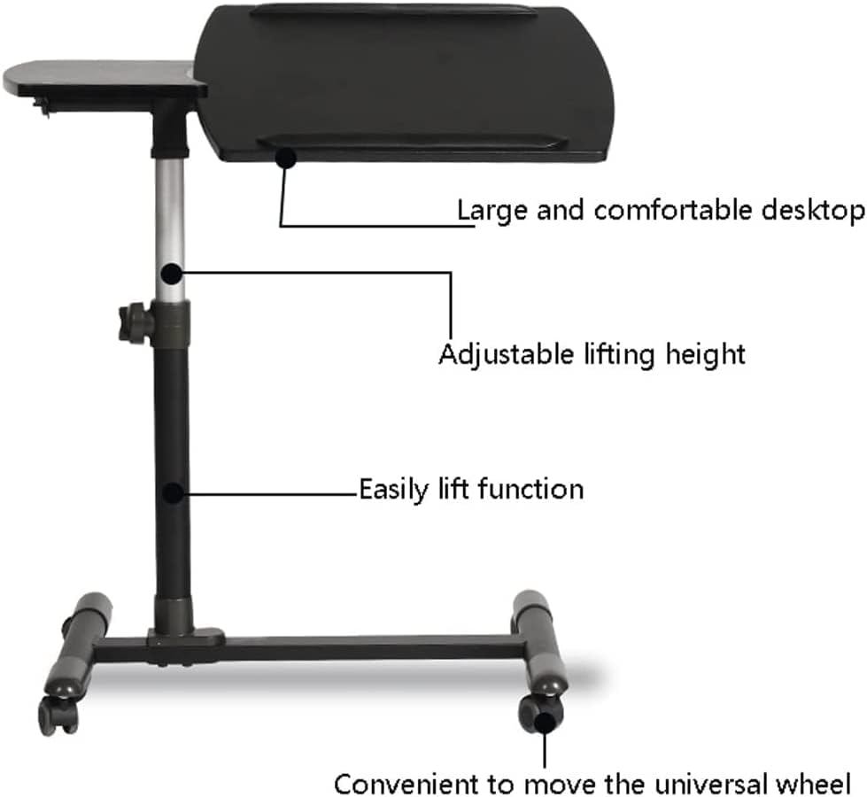 Adjustable Overbed Table with Tilt Top & Locking Casters - Portable Rolling Laptop Desk with Steel Frame | Perfect for Hospital Beds, Home Office & Nursing Care