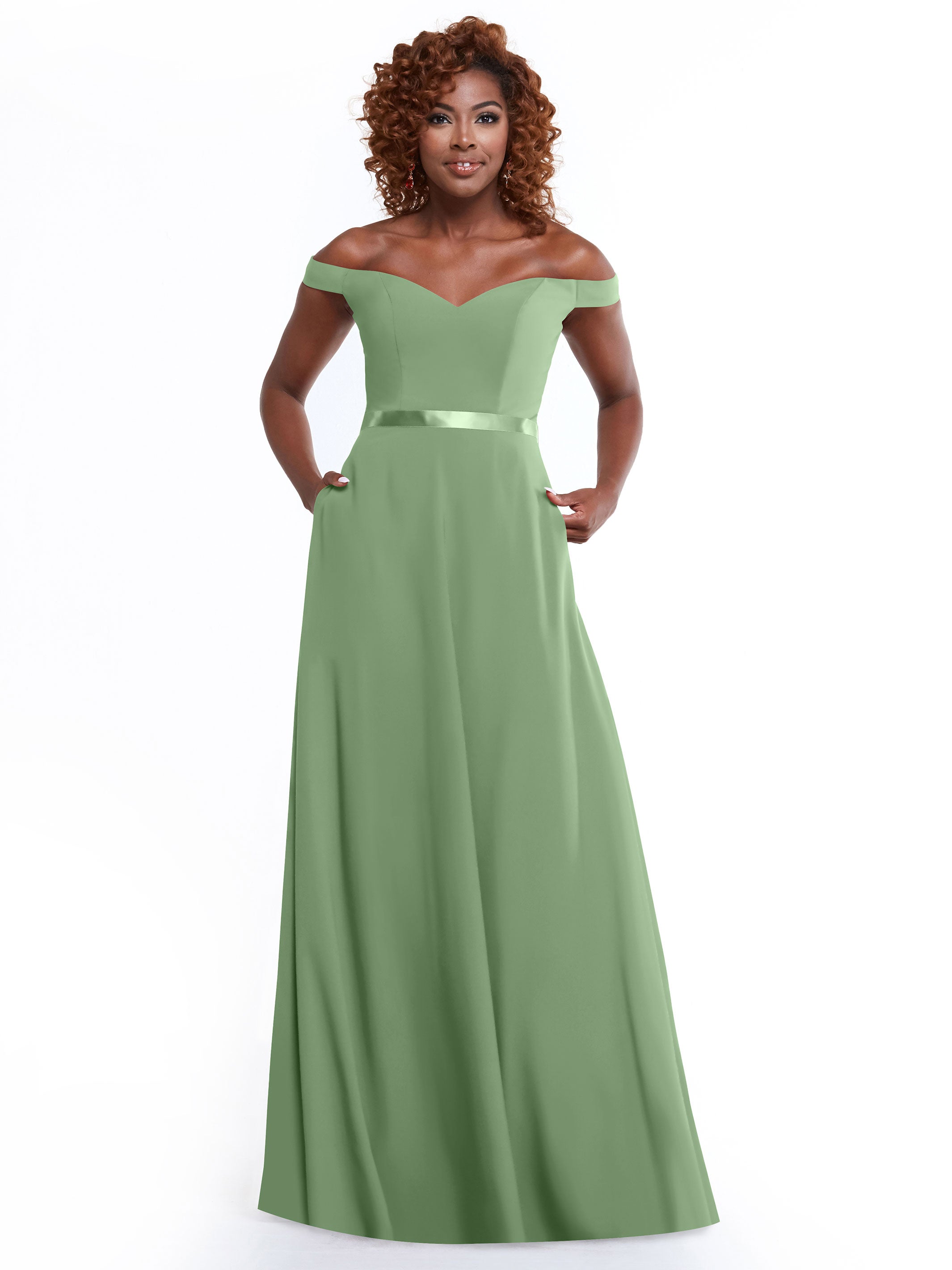 Off Shoulder A-Line Chiffon Bridesmaid Dress with Sash - Elegant & Flowy for Weddings, Parties & Special Occasions