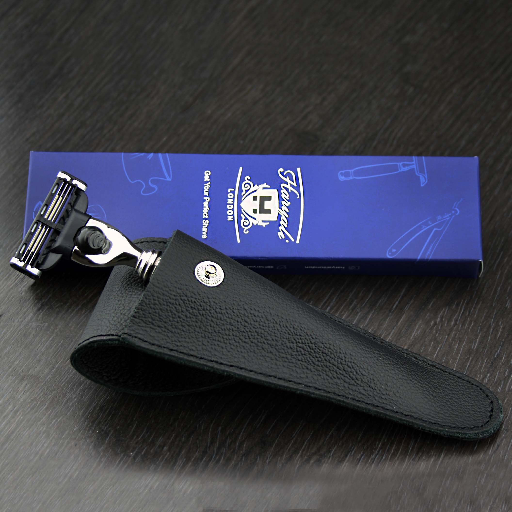 Premium Ivory Triple Edge Razor for Men with Genuine Leather Travel Pouch | Smooth Shaving Cartridge Compatible | Ideal for Travel, Grooming & Luxury Gifts for Him