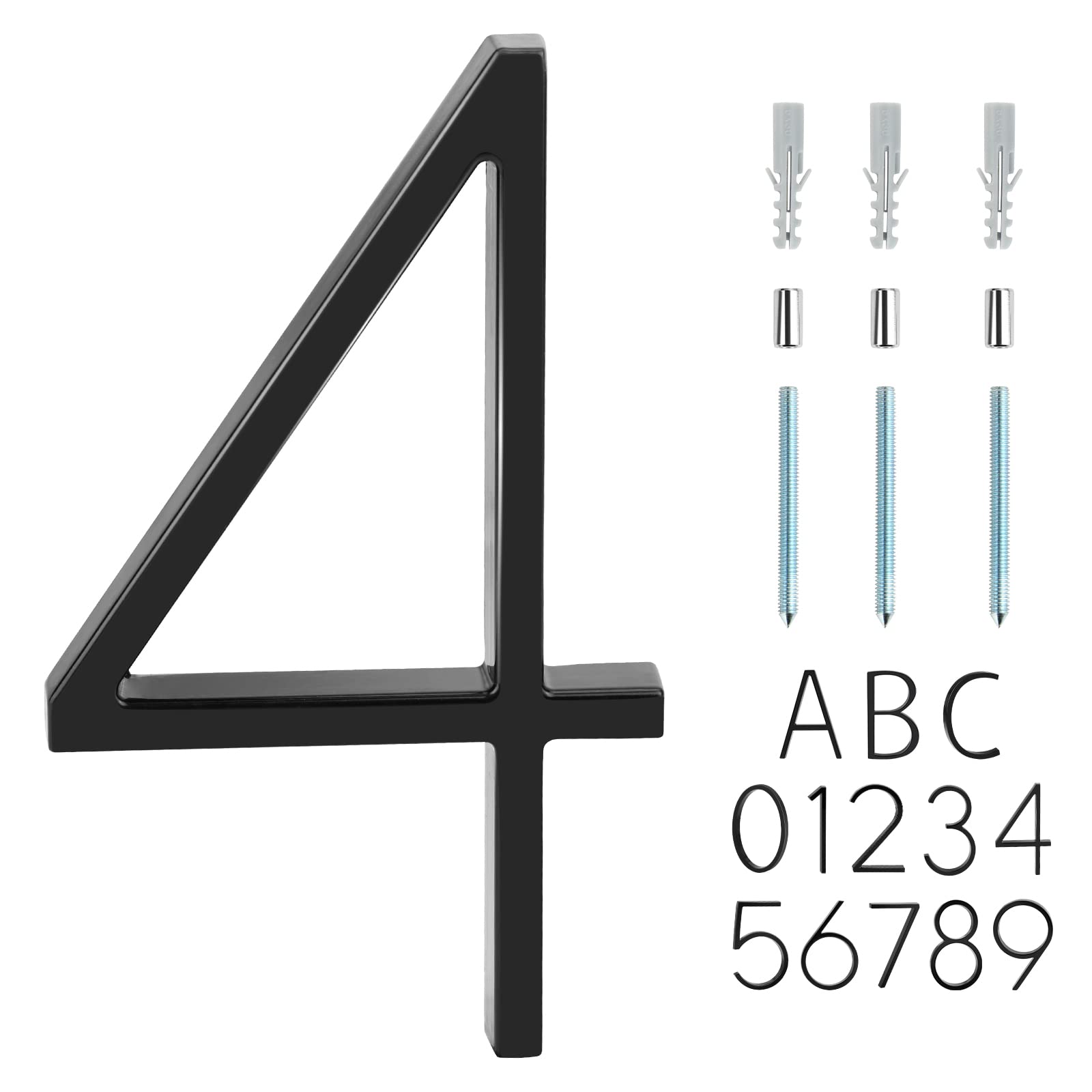 5 Inch Modern Floating House Numbers - Black Floating Mount Address Plaque for Outdoor Home Decor (Set of 4) - Perfect for Mailbox, Front Door, Porch, and Garden Display
