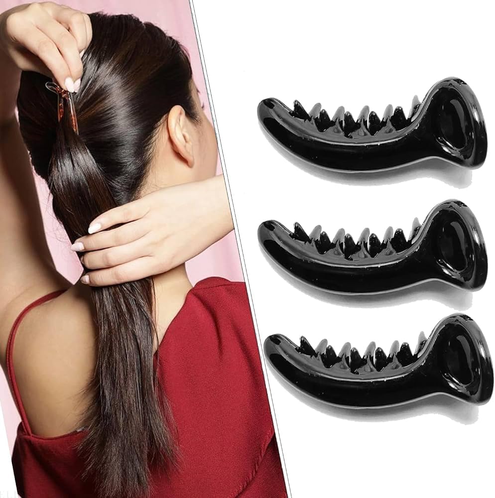 Premium (Pack of 3) Black Plastic Banana Hair Clips for Women & Girls - Small Solid Hair Accessories for School, Work, or Everyday Style