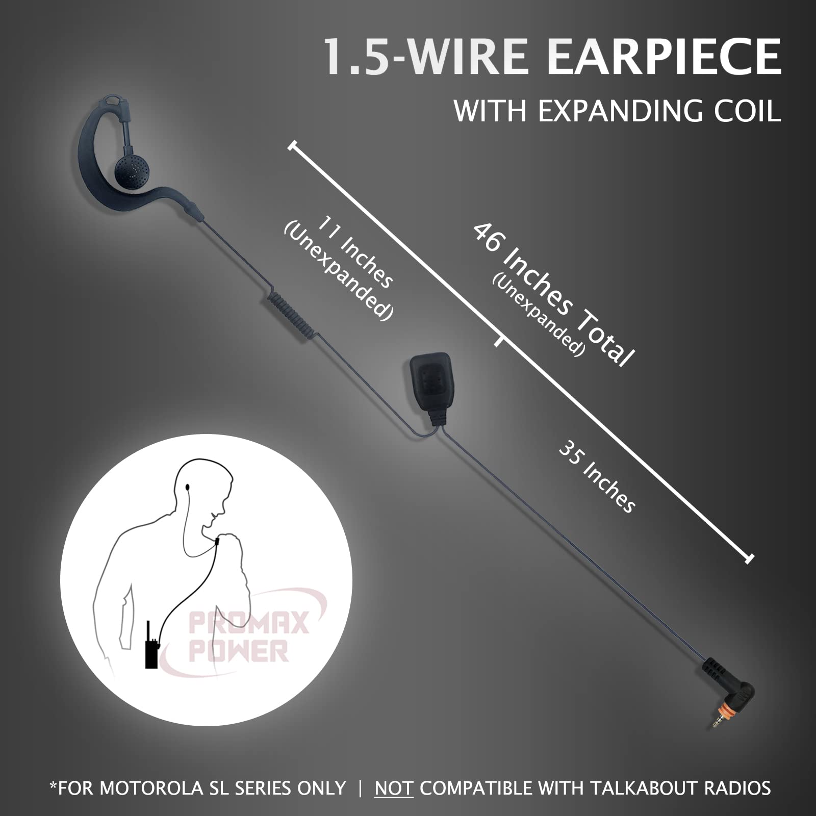 ProMaxPower Two-Way Radio G-Shape Swivel Earpiece Headset - 5 Pack Compatible with Motorola SL7550e SL300 SL4000 SL1K - Hands-Free Communication for Security, Construction & Event Staff